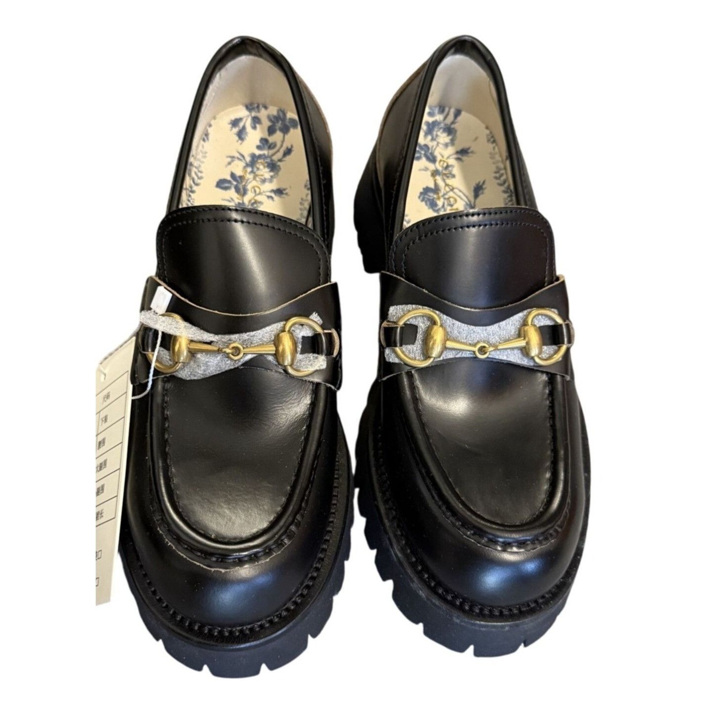 Gucci Gucci Womens Black Leather Loafers With Gold Bit Detail & Fl Size US 8 / IT 38 - 1 Thumbnail