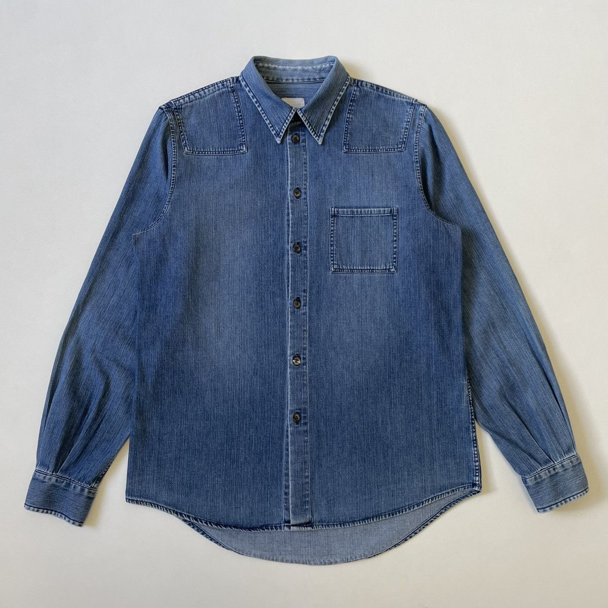 Helmut Lang 1998 Washed Blue Denim Military Shirt Size US M / EU 48-50 / 2 - 18 Thumbnail