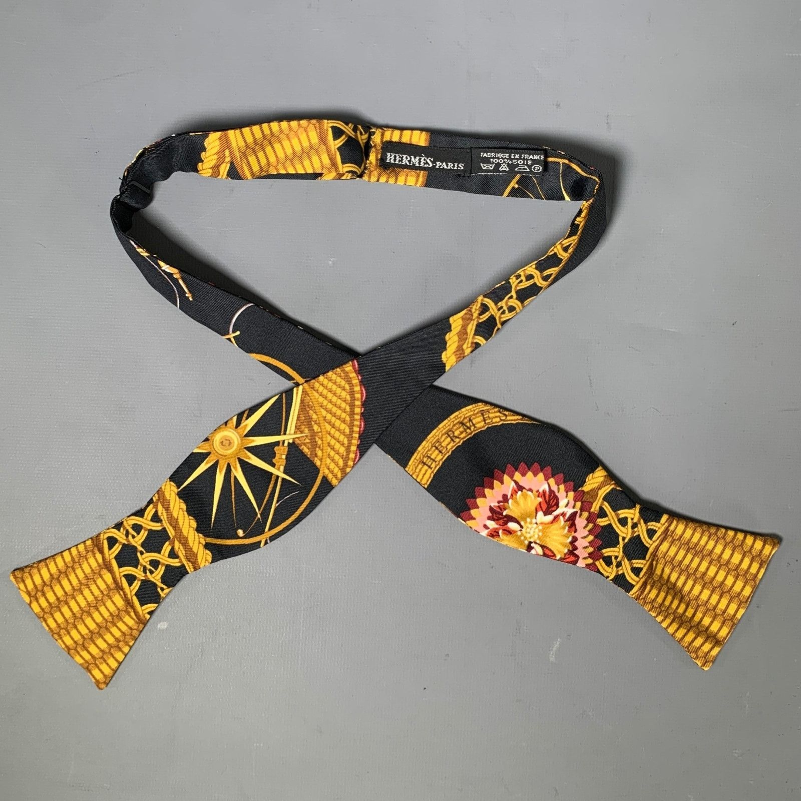 Hermes HERMES Black Multi-Color Basket Weave Silk Bow Tie Size ONE SIZE - 1 Thumbnail