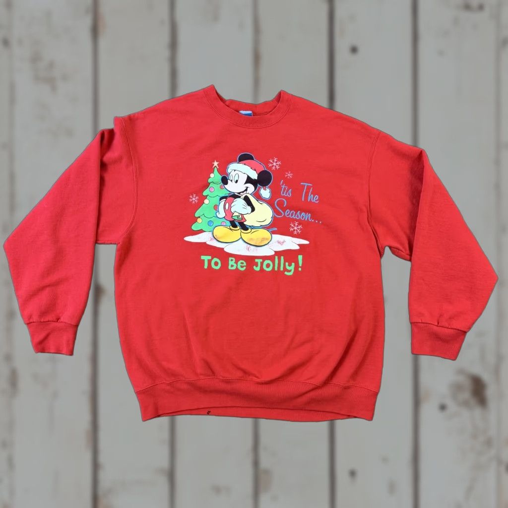 Disney VINTAGE Disney Sweatshirt Mens XL Red Mickey Santa Christmas Tis the Season 5050 Embroidered Graphic Print Crew Neck Fleece Pullover Holiday Clothing Size US XL / EU 56 / 4 - 1 Thumbnail