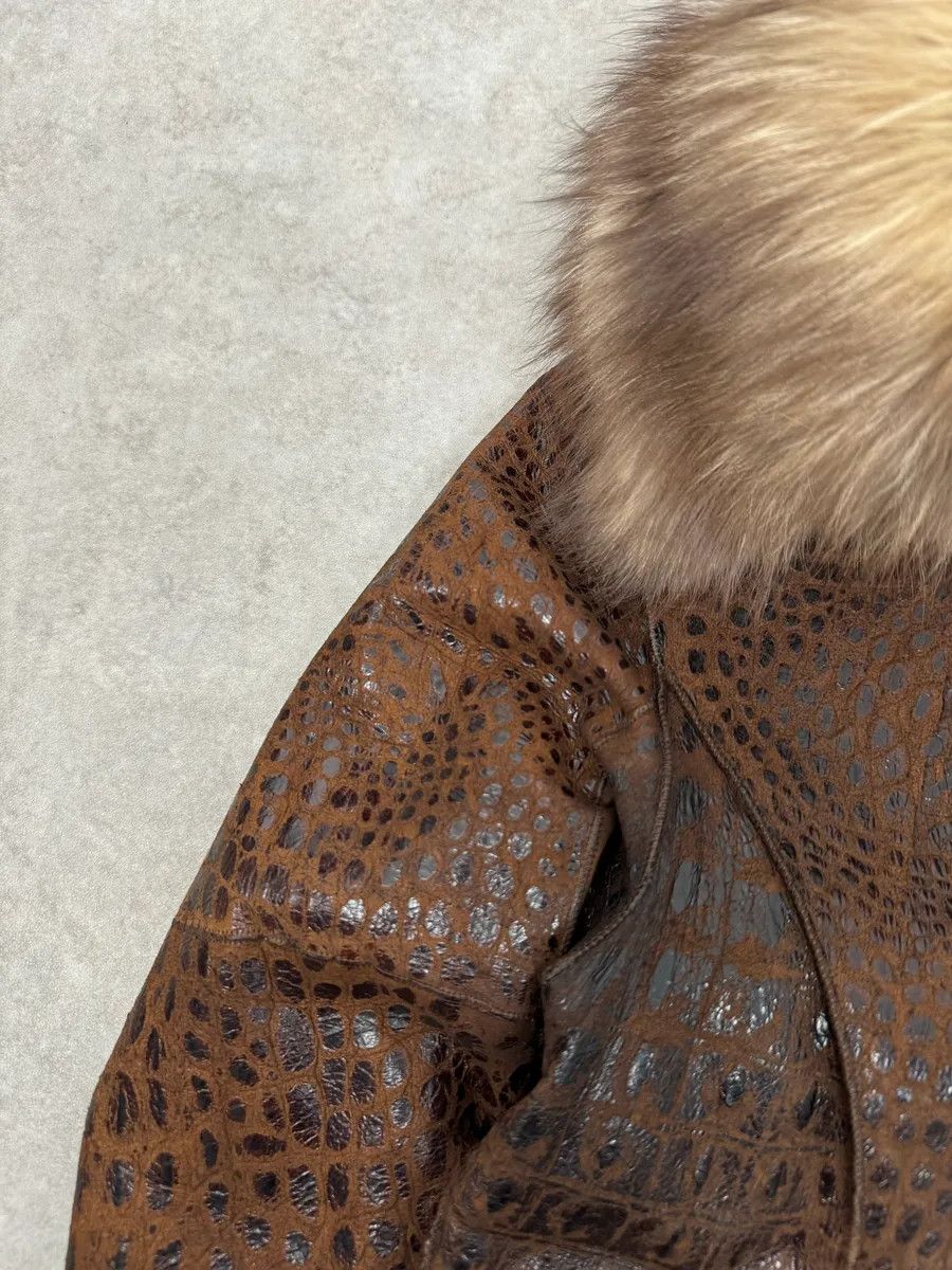 Iceberg 2000s Iceberg Fur Collar Crocodile Embossed Brown Leather Buttoned Jacket Size S / US 4 / IT 40 - 6 Thumbnail