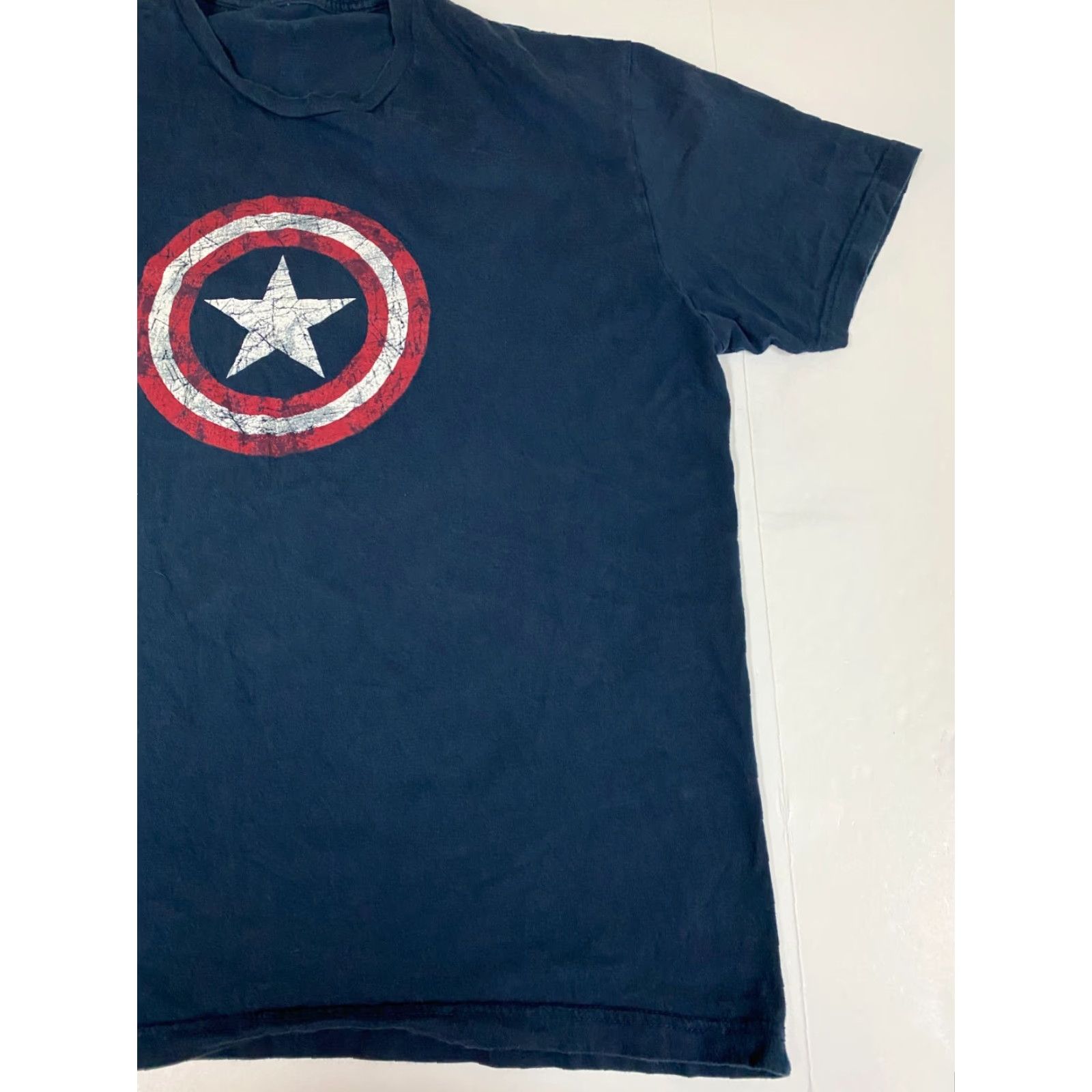 Vintage Marvel Captain America Mens Shirt XL Blue Short Sleeve Crew Neck T-Shirt Logo Stretch Cotton Spandex Regular Size US XL / EU 56 / 4 - 2 Thumbnail