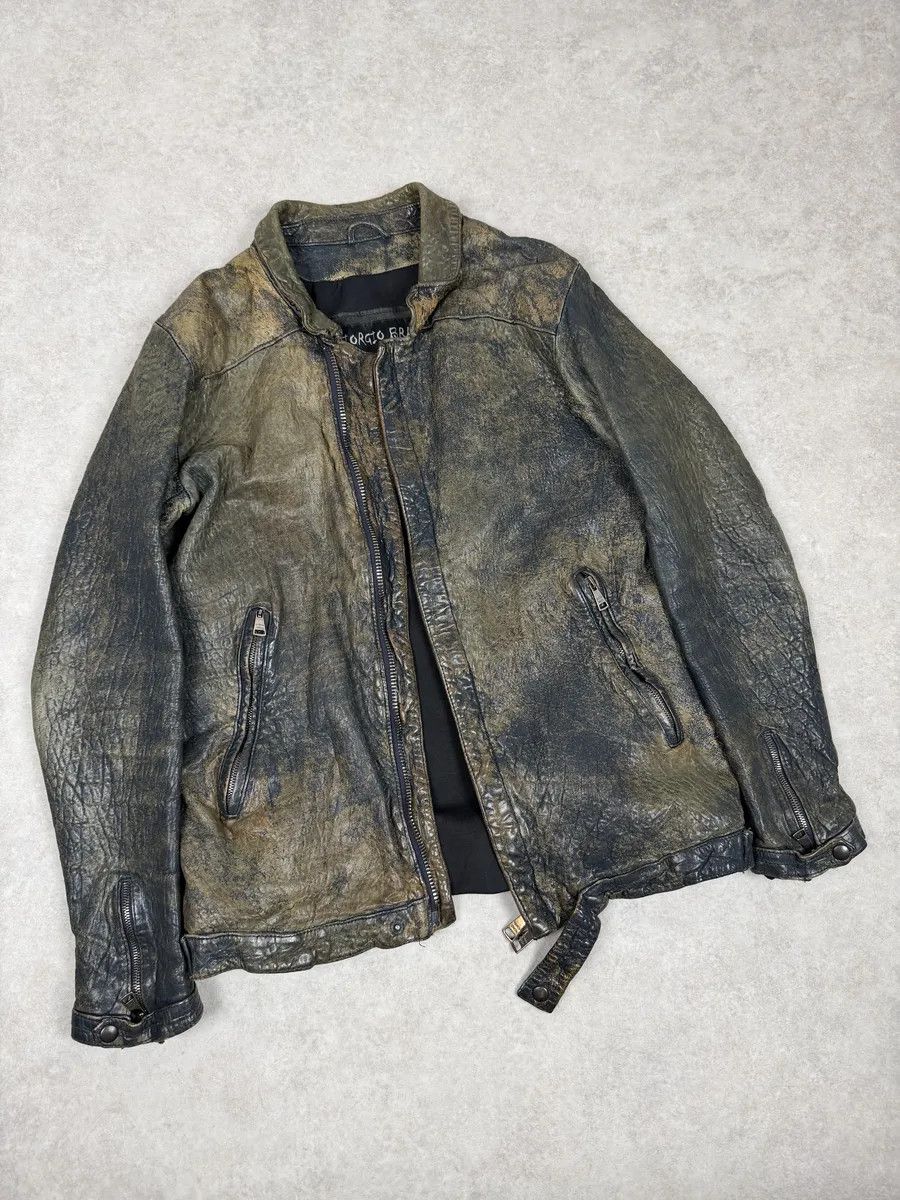 Giorgio Brato 2000s Giorgio Brato Aged Raw Brown Leather Jacket Size US S / EU 44-46 / 1 - 6 Thumbnail