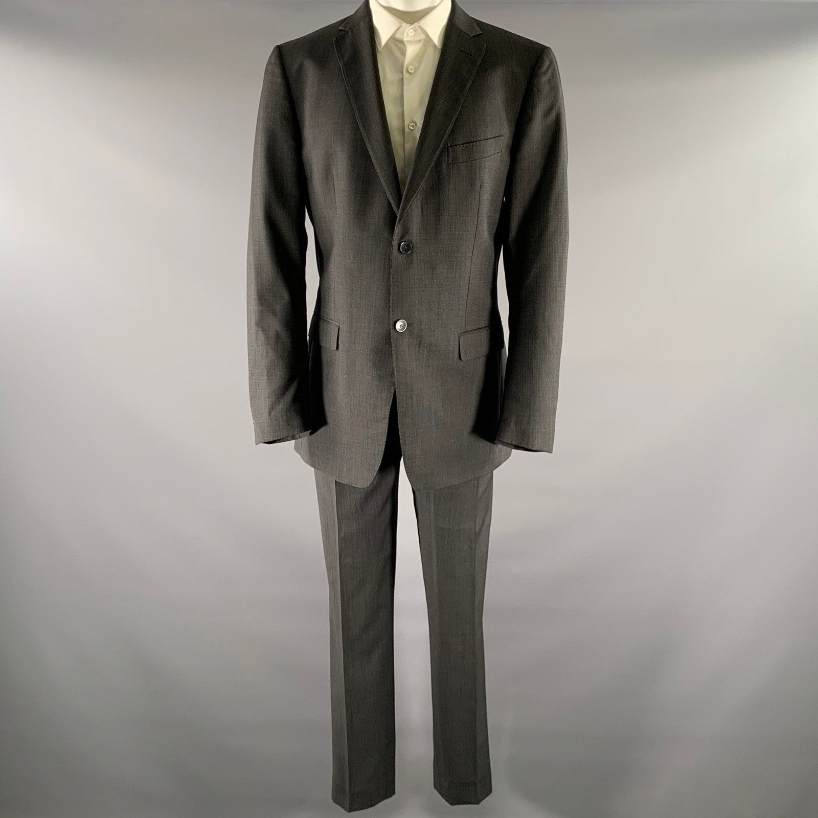 Z Zegna Z ZEGNA Size 44 Grey Black Nailhead Wool Notch Lapel Suit Size 44L - 2 Thumbnail