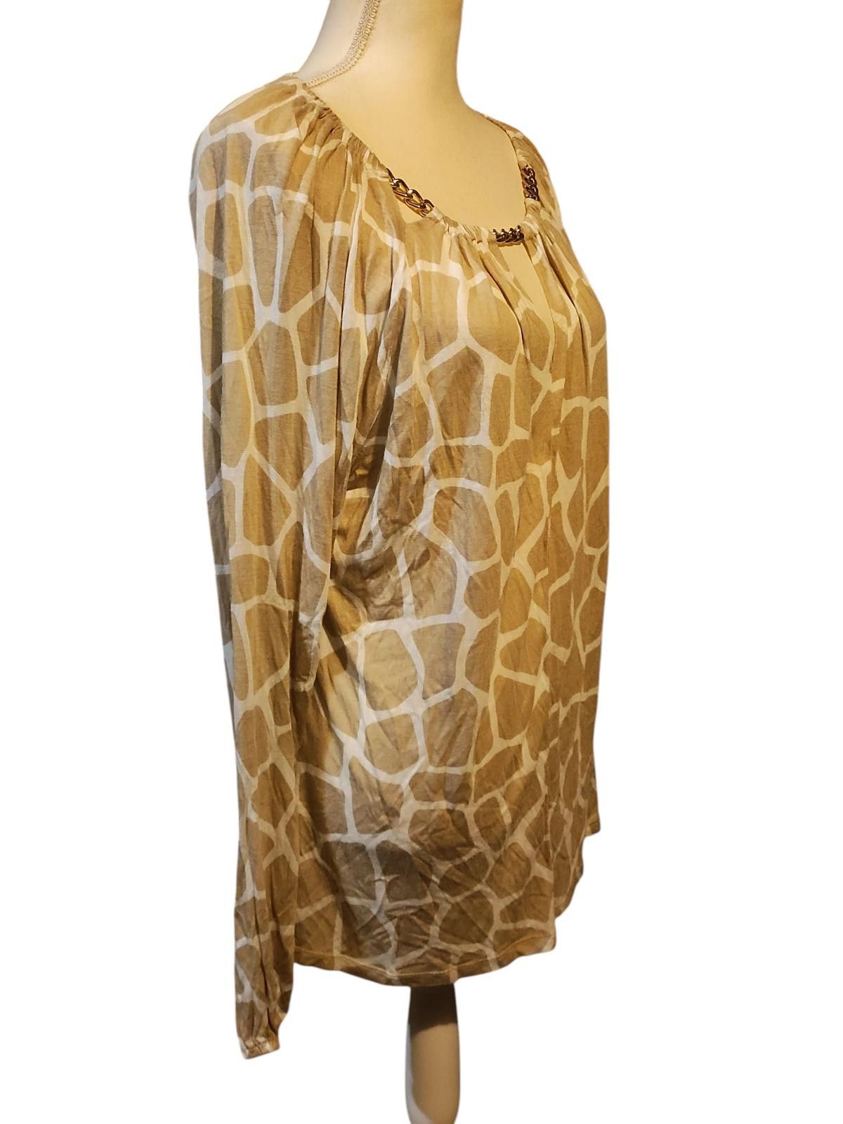 Michael Kors Michael Kors Women's Beige Patterned Long Sleeve Blouse Size L / US 10 / IT 46 - 3 Thumbnail