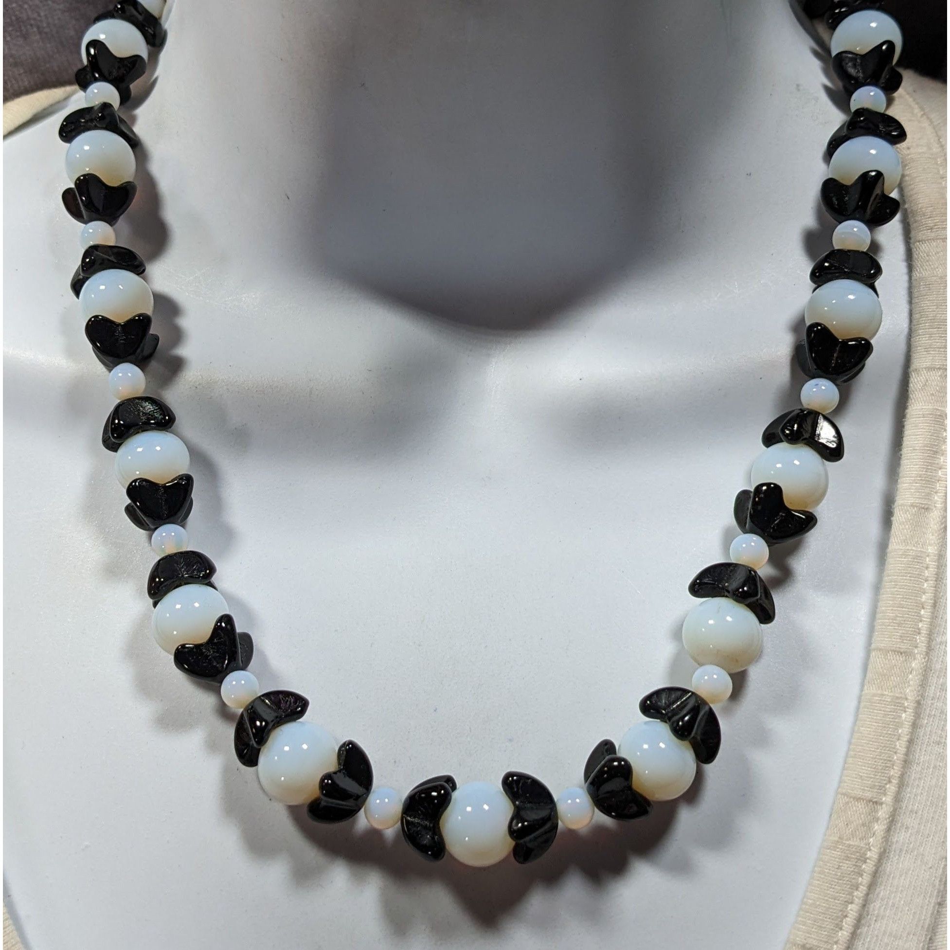 Handmade Handmade Whimsical Black And Moonstone Glass Beaded Necklace Size ONE SIZE - 4 Thumbnail