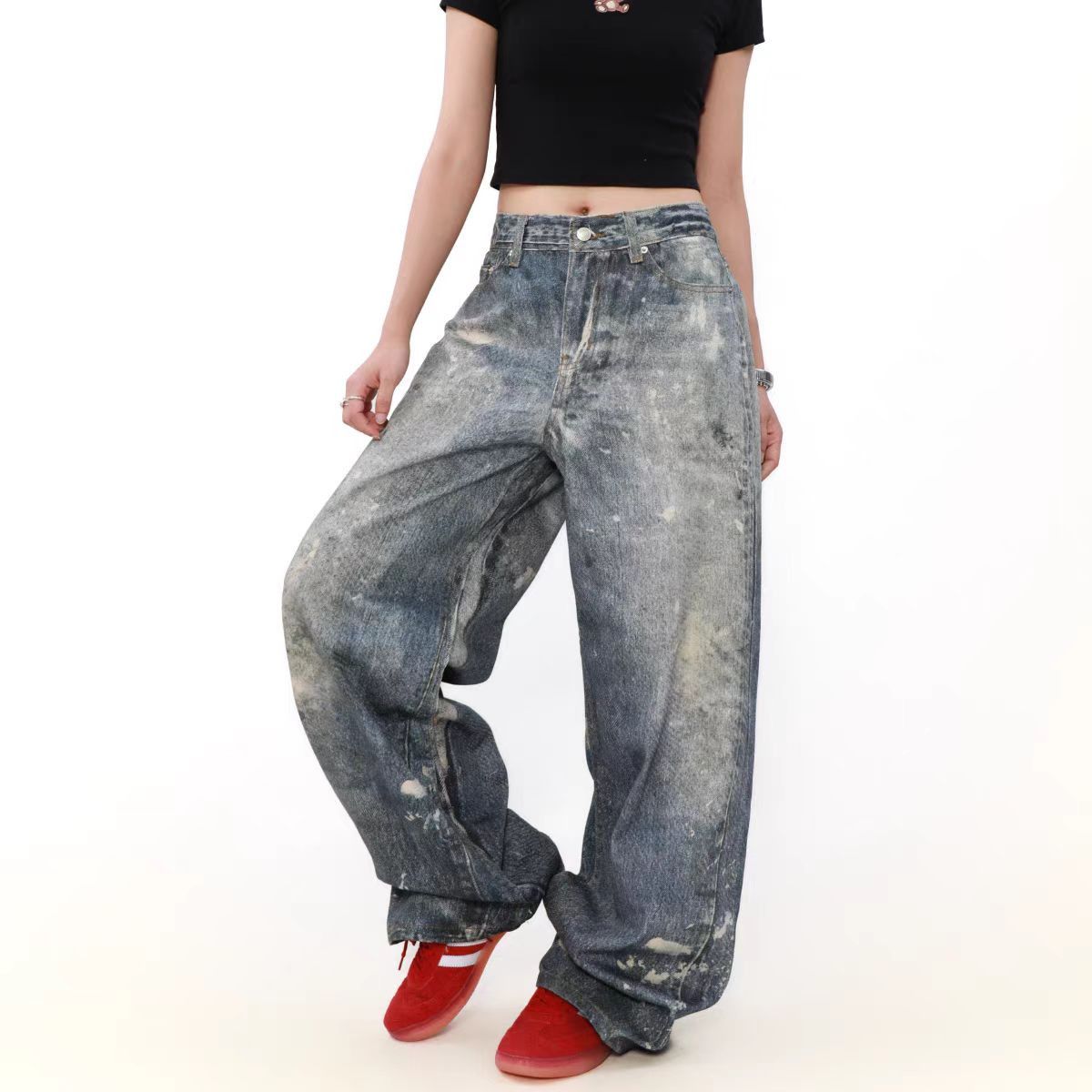 Japanese Brand × Jean High Street Washed Splattered Ink Dirty Loose Jeans Size US 31 - 4 Thumbnail