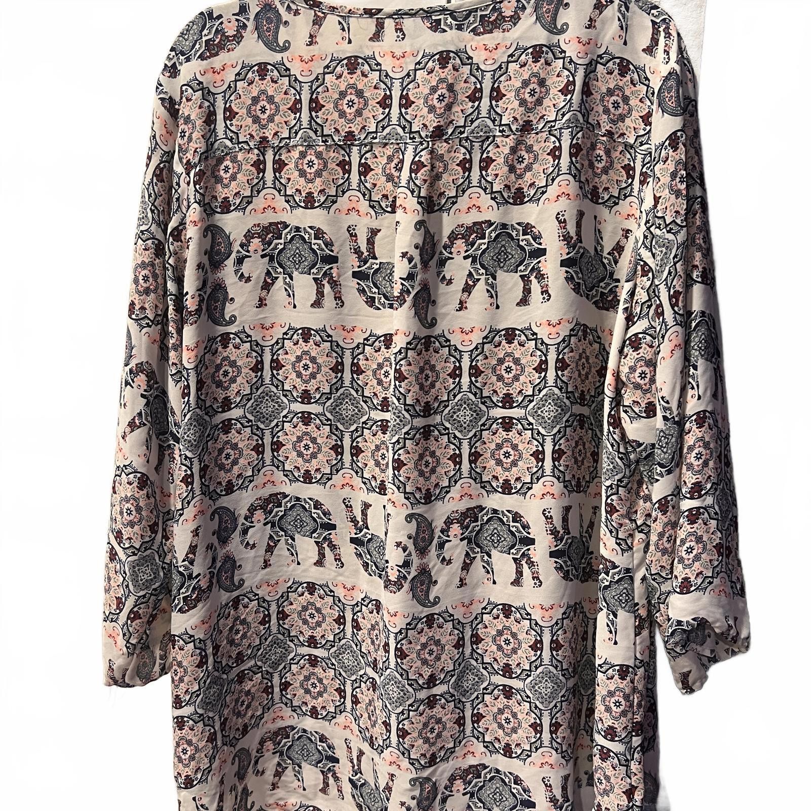 Rue Porter rue+ Women's 2X Printed Long Sleeve Blouse Size XXL / US 16-18 / IT 52-54 - 2 Thumbnail