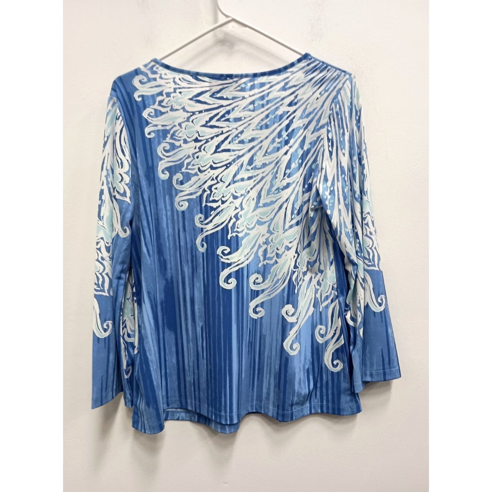 Bob Mackie Bob Mackie Wearable Art Top Small Blue White Floral Boat Neck Long Sleeve Womens Size S / US 4 / IT 40 - 7 Thumbnail
