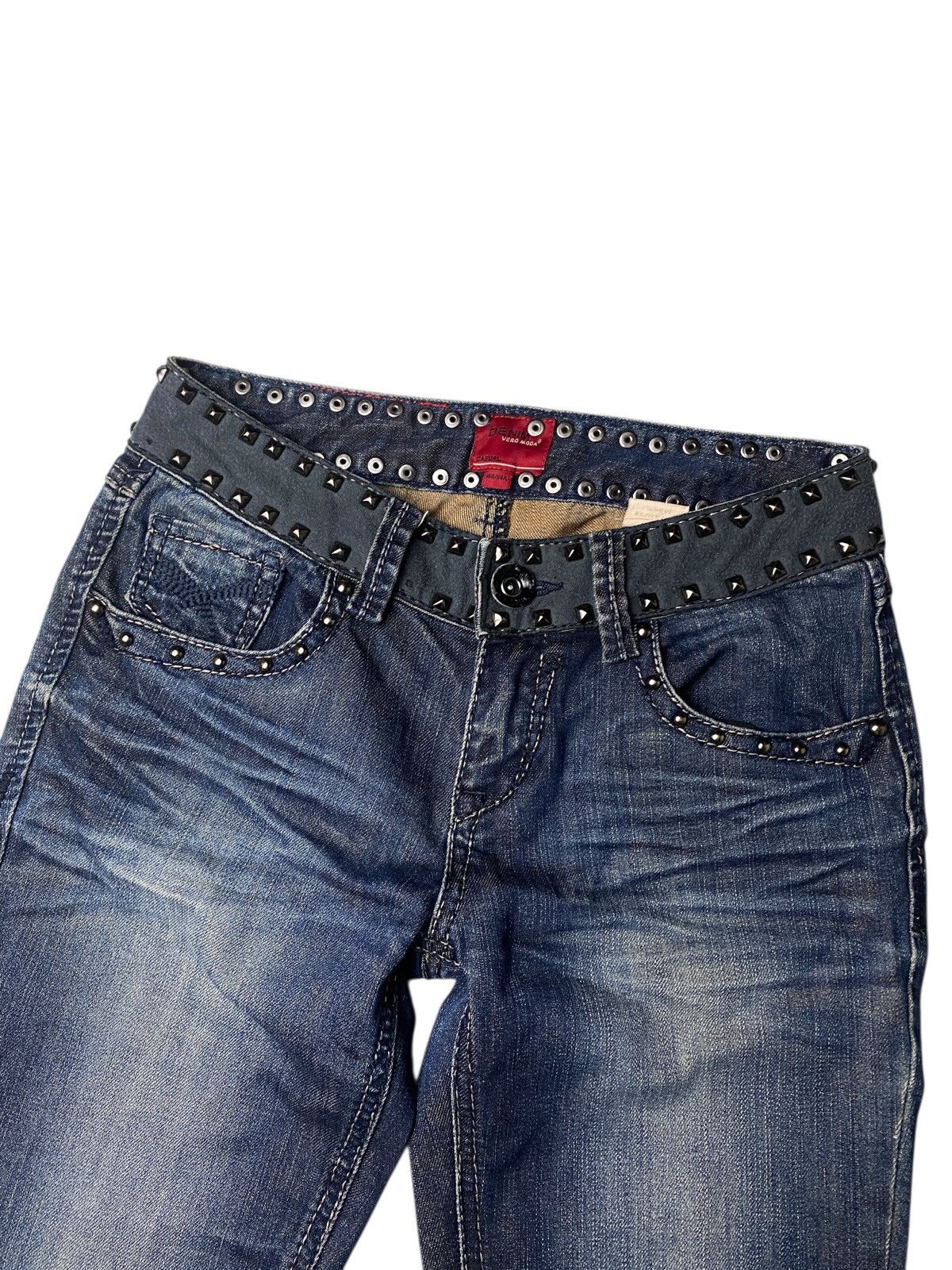 If Six Was Nine 2000's Veromoda Seawash Punk Studded Bootcut Jeans Size US 26 / EU 42 - 4 Thumbnail