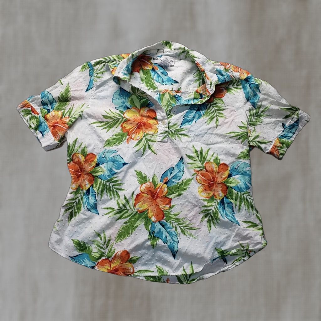 Vintage VINTAGE Cathy Daniels Tropical Floral Short Sleeve Button Shirt Women L Black Canvas Blouse 90s Theme Mens? Size L / US 10 / IT 46 - 1 Thumbnail