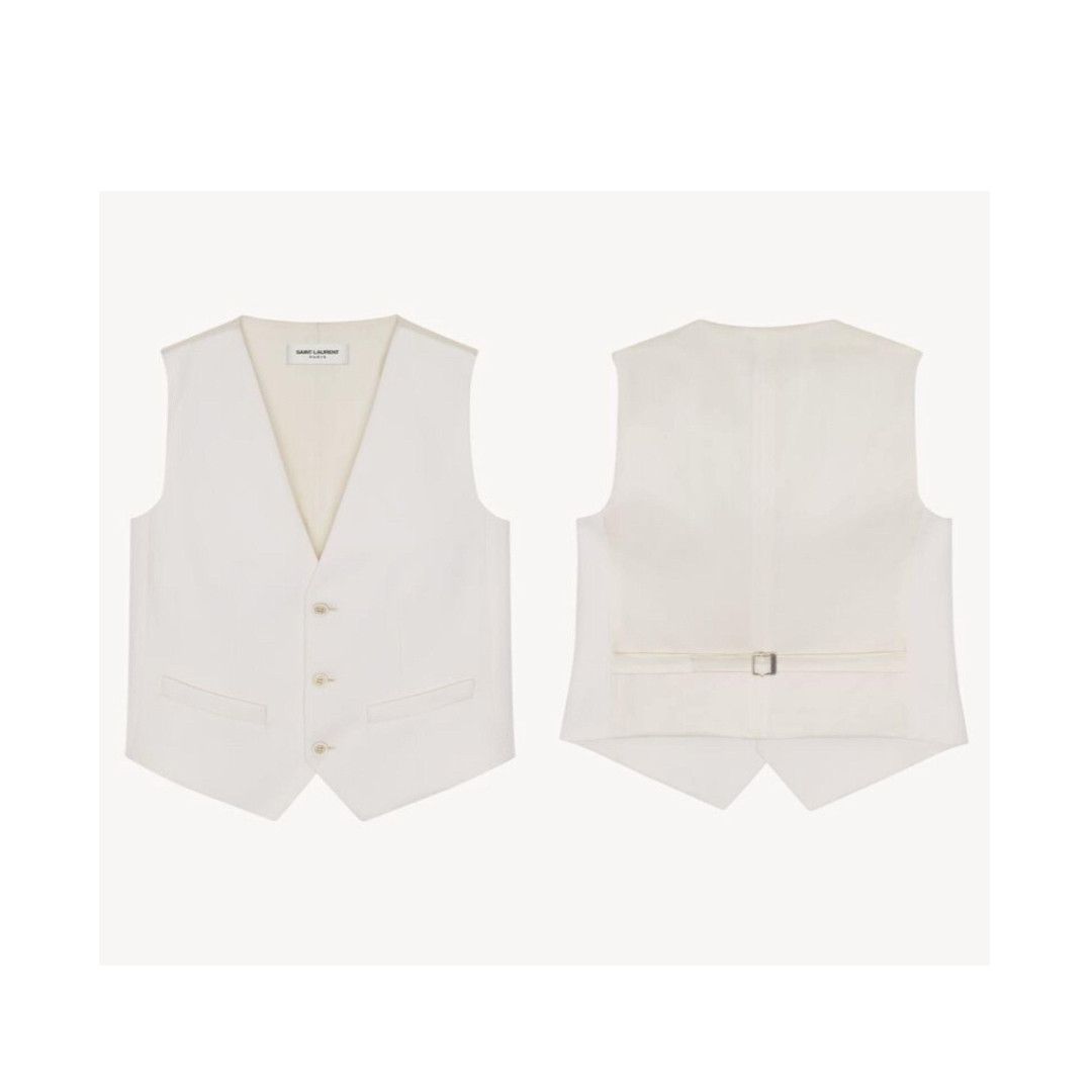 Saint Laurent Paris o1b1hav110425 Women’s Vest in Grain De Poudre in Off White Size M / US 6-8 / IT 42-44 - 4 Thumbnail