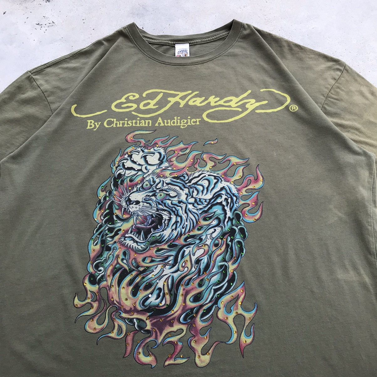 Ed Hardy Vintage 90's Ed Hardy " White Tiger Flame Icing " T-Shirt Size US L / EU 52-54 / 3 - 5 Thumbnail