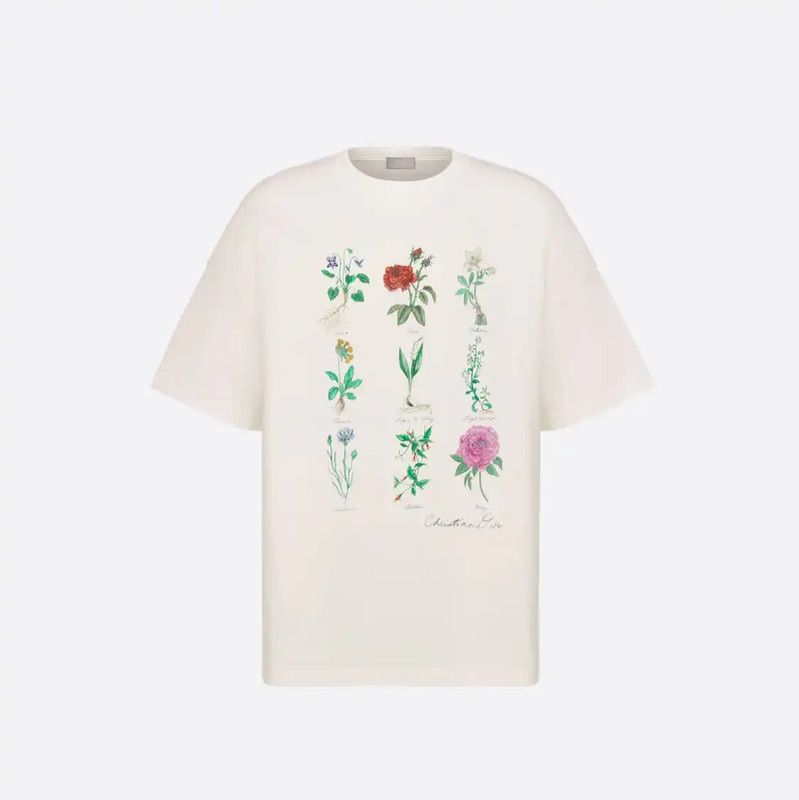 Dior Dior White Men's T-Shirt with Floral Prints 0089 Size US M / EU 48-50 / 2 - 1 Thumbnail