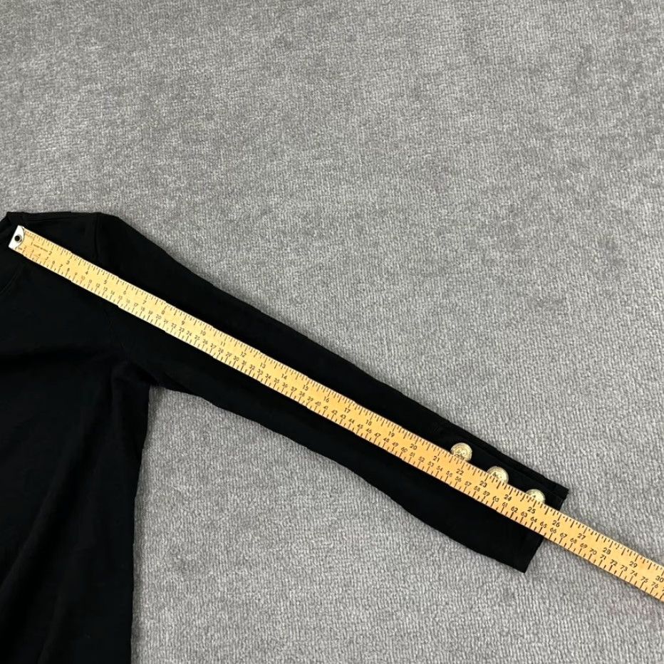 P.E Nation NATION LTD Kiana Shirt Womens Small Black Crewneck Gold Button Sleeve Preppy Top Size S / US 4 / IT 40 - 6 Thumbnail