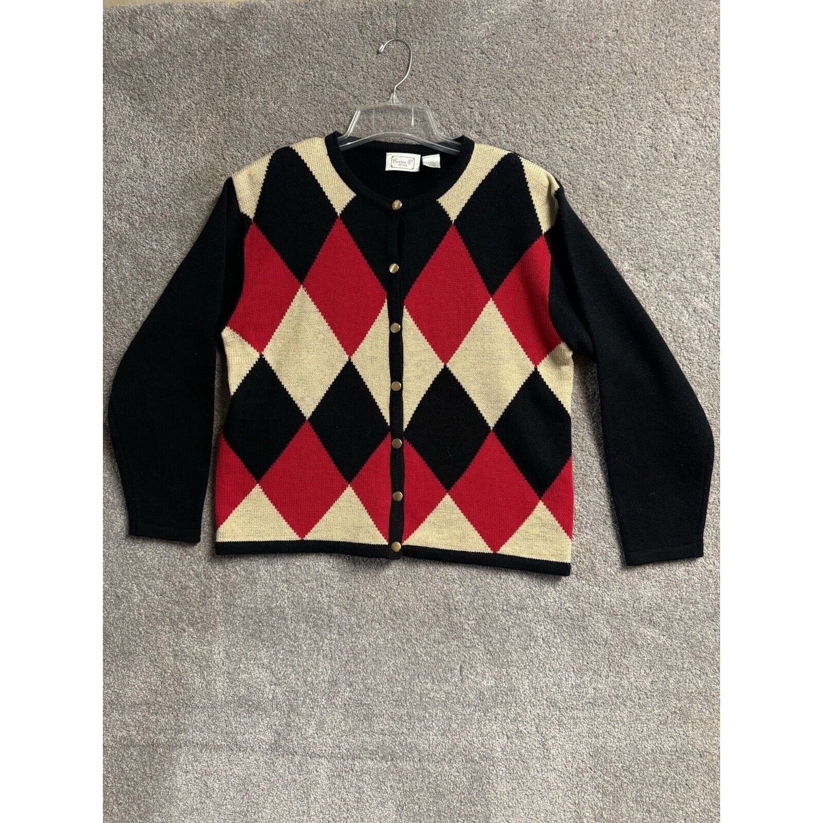 Other Vintage 80s Cardigan Sweater Petite Large Argyle Sparkly Size L / US 10 / IT 46 - 1 Thumbnail