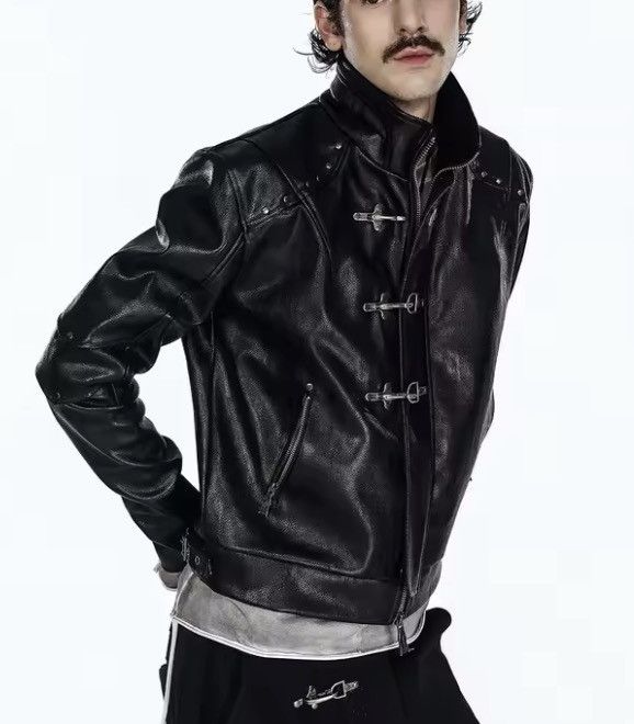 Japanese Brand Cyber Punk Metal Clasp PU Leather Jacket Industrial Crop Size US L / EU 52-54 / 3 - 7 Thumbnail