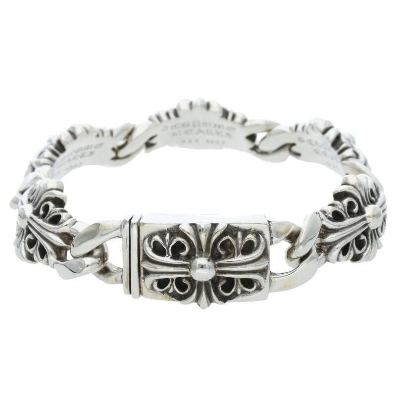 Pre-owned Chrome Hearts Keeper Link Bracelet In Silver
