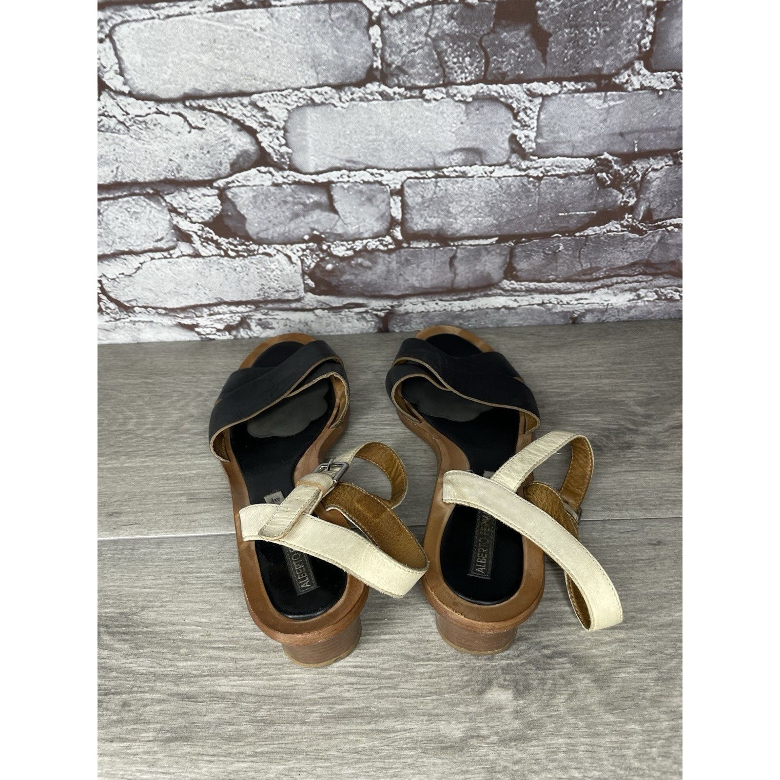 Alberto ALBERTO FERMANI Black Ivory Leather Ankle Strap Heel Sandals Size US 10.5 / IT 40.5 - 5 Thumbnail