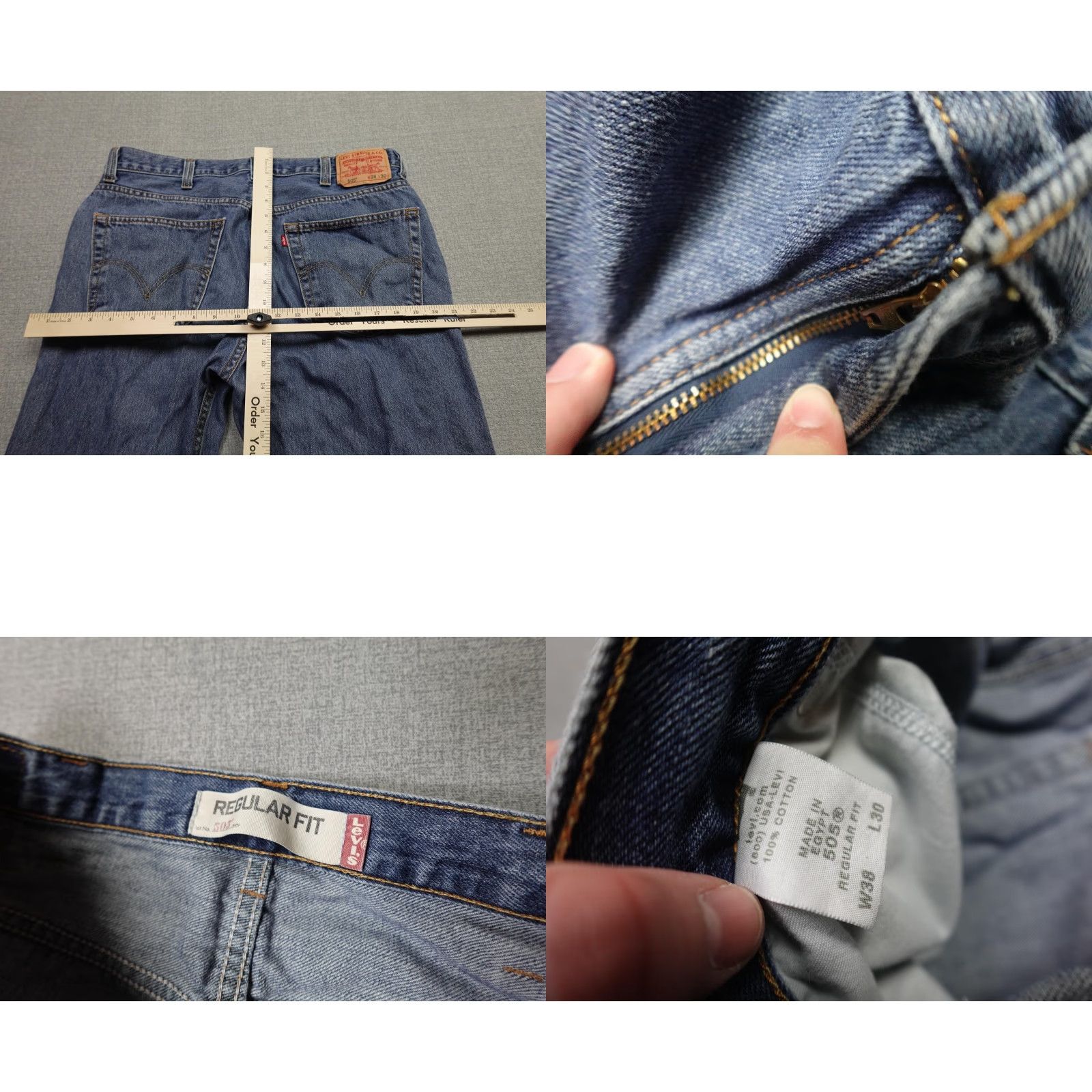 Levi's Levi's 505 Jeans Mens 38x30 Regular Fit Denim Blue Medium Wash Straight 5-Pocket Zip Fly Brown Patch 100% Cotton Casual Pants Mens Size US 38 / EU 54 - 8 Thumbnail