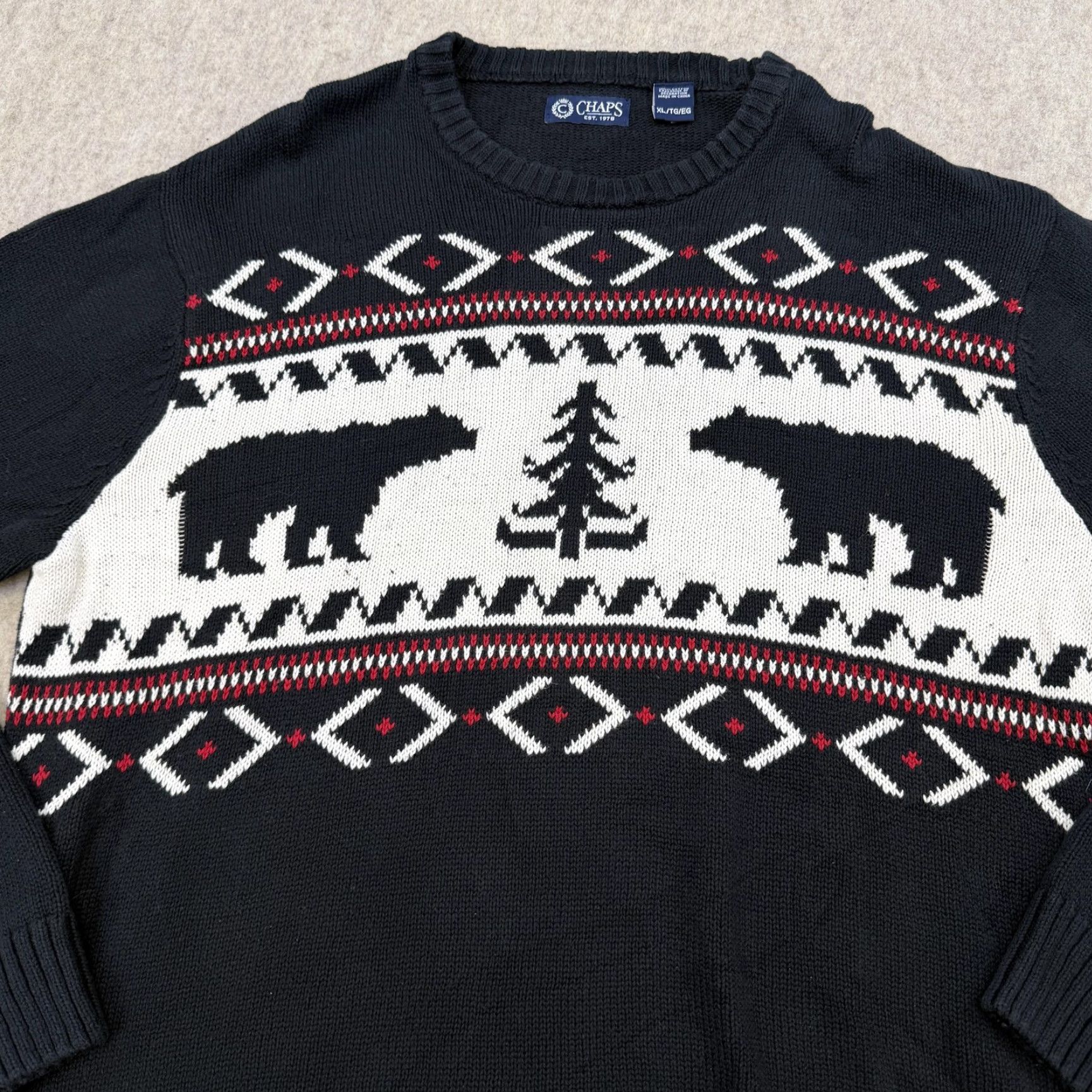 Chaps Chaps Sweater Mens XL Navy Bear Tree Fair Isle Cotton Crewneck Pullover Size US XL / EU 56 / 4 - 4 Thumbnail
