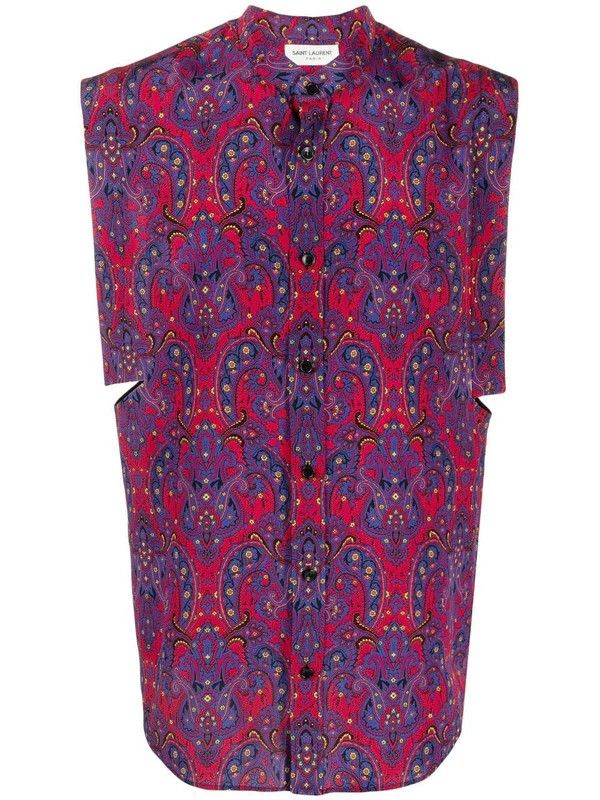 Saint Laurent Paris o1b1hav111224 Sleeveless Shirt Printed Paisley Crepe Chine Size US M / EU 48-50 / 2 - 2 Thumbnail