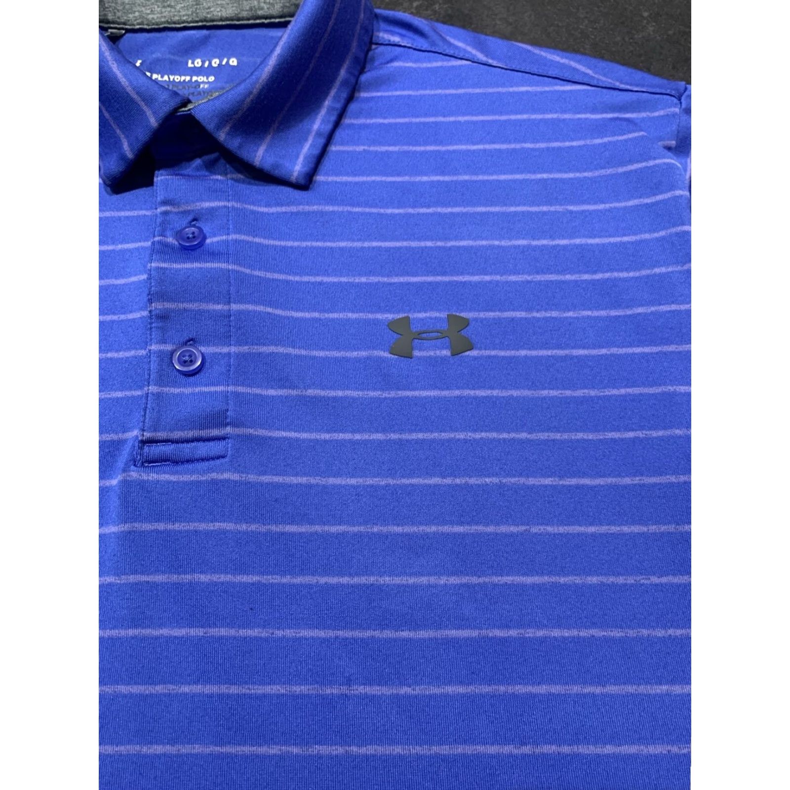 Under Armour VINTAGE Under Armour Polo Shirt Golf Performance Striped Blue Men's Large L Short Sleeve Polo Collared Logo Breathable Athletic Sports Polo Size US L / EU 52-54 / 3 - 5 Thumbnail