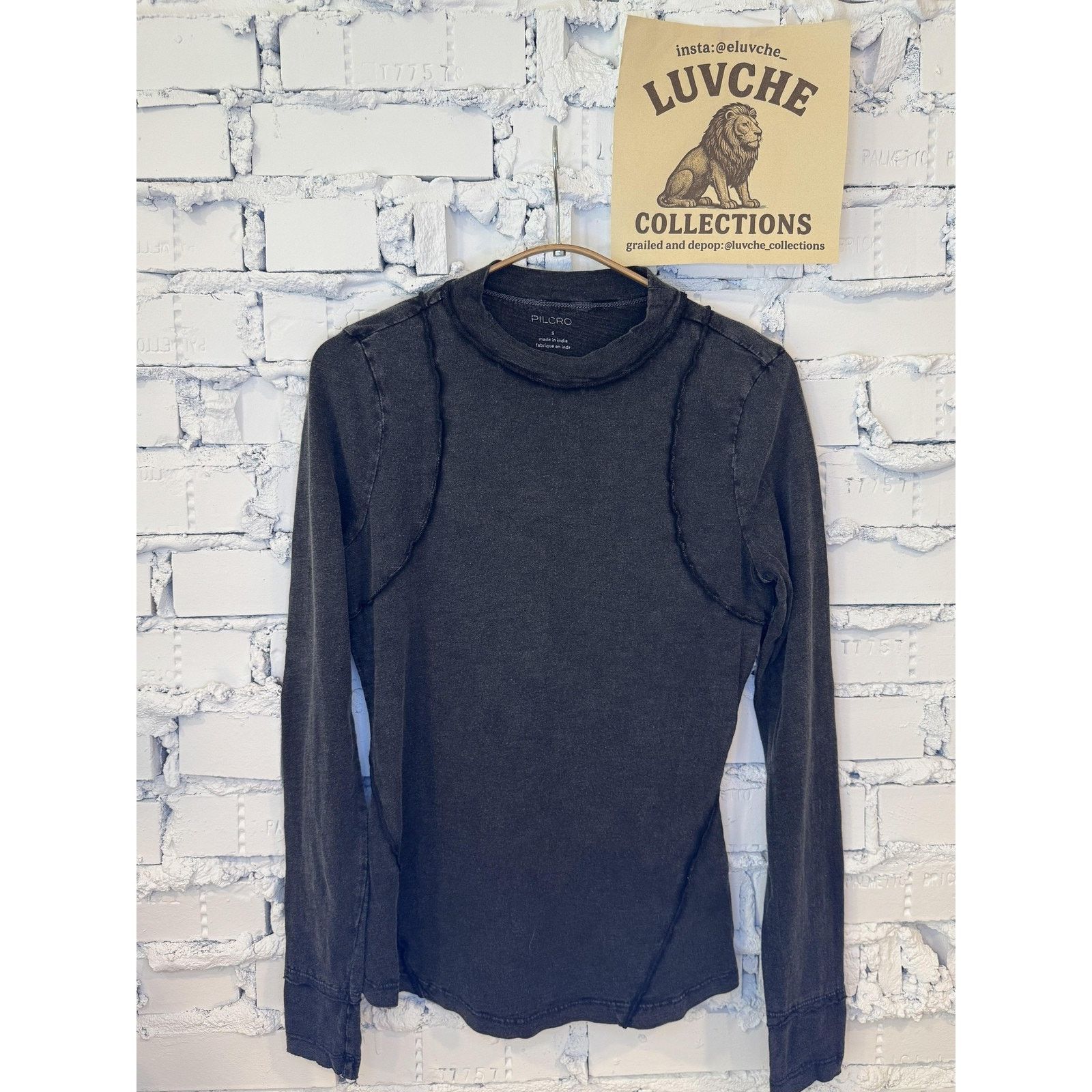 Anthropologie Pilcro Womens S Black Long Sleeve Raw Edge Detail Fitted Top Size S / US 4 / IT 40 - 1 Thumbnail