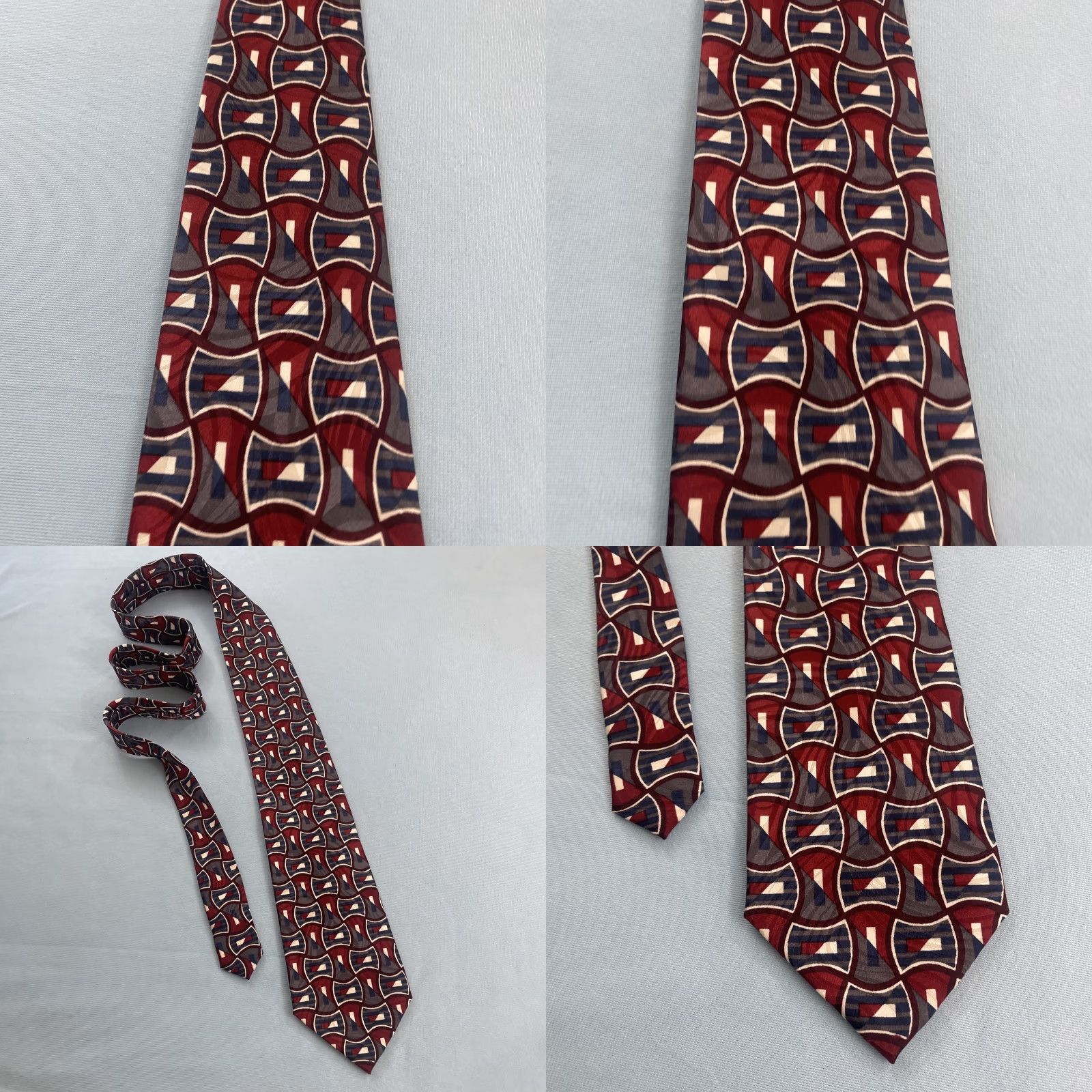 Albert Nipon VINTAGE Albert Nipon Men Silk Tie Geometric Abstract Red Gray Blue 56" 4x56 MCM 90s Tie Mens Size ONE SIZE - 9 Thumbnail