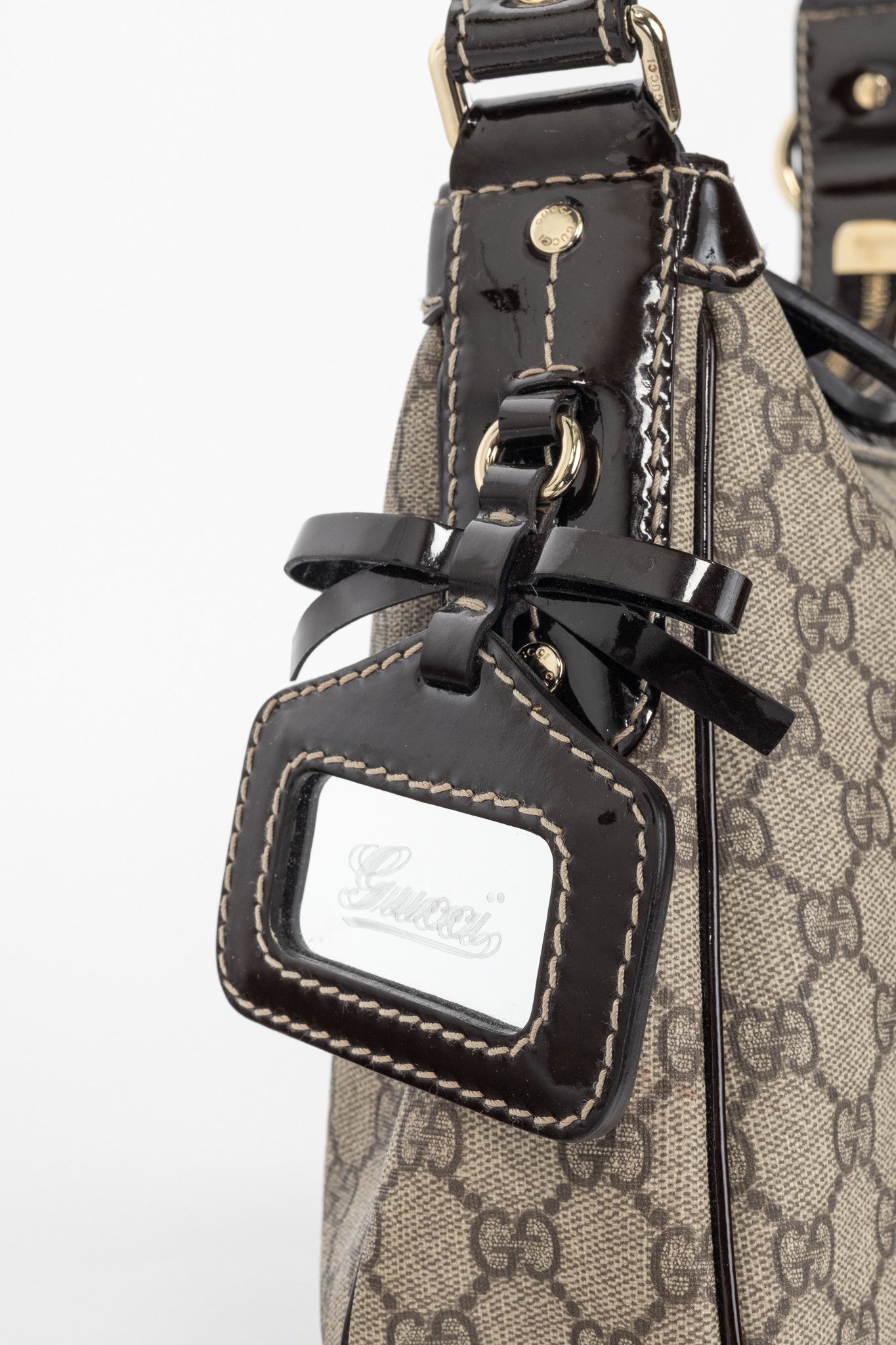 Gucci Beige Coated GG Canvas Patent-Trim Hobo
