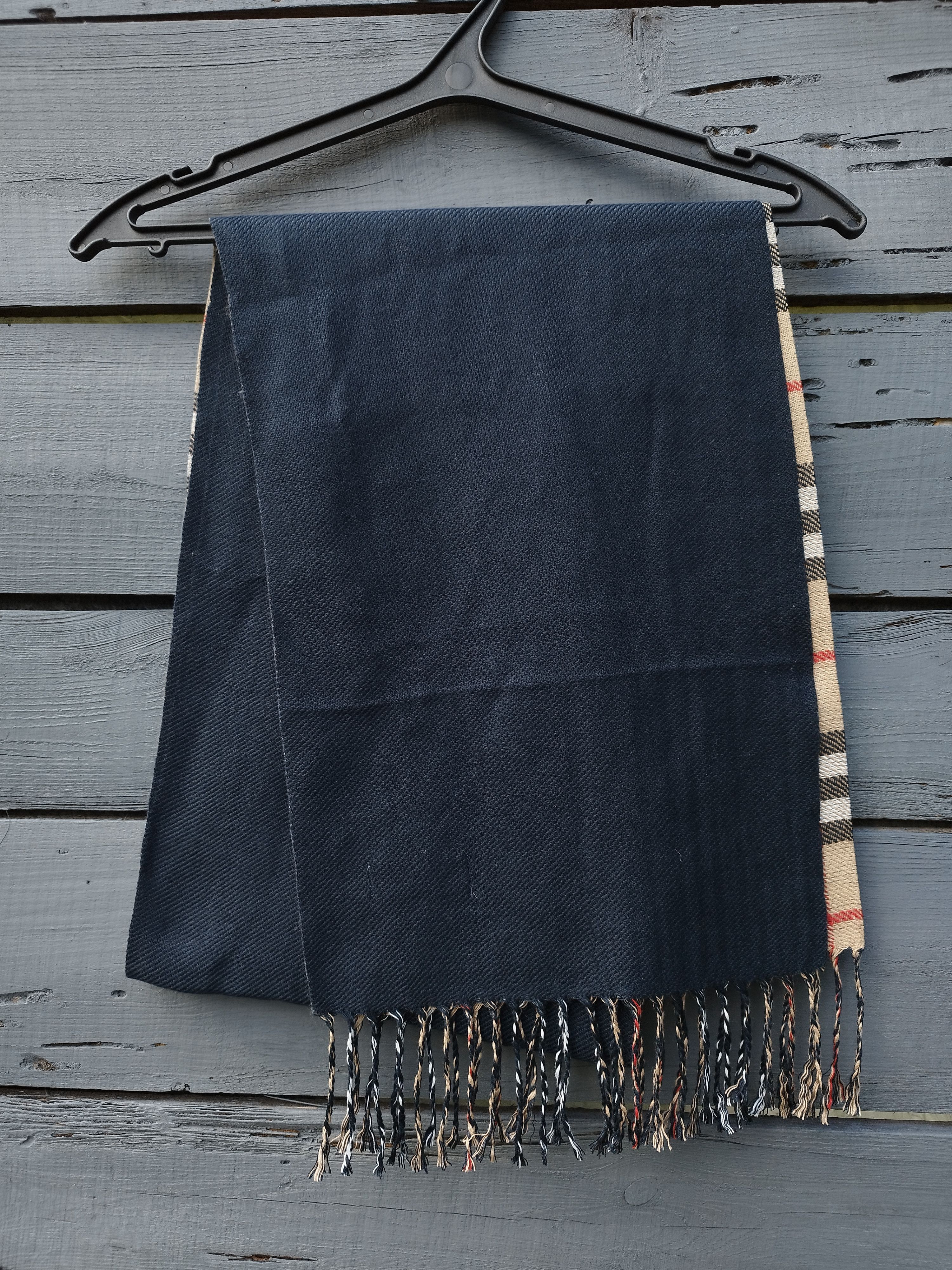 Burberry Burberry London England Reversible Check Scarf Shawl Navy Size ONE SIZE - 5 Thumbnail