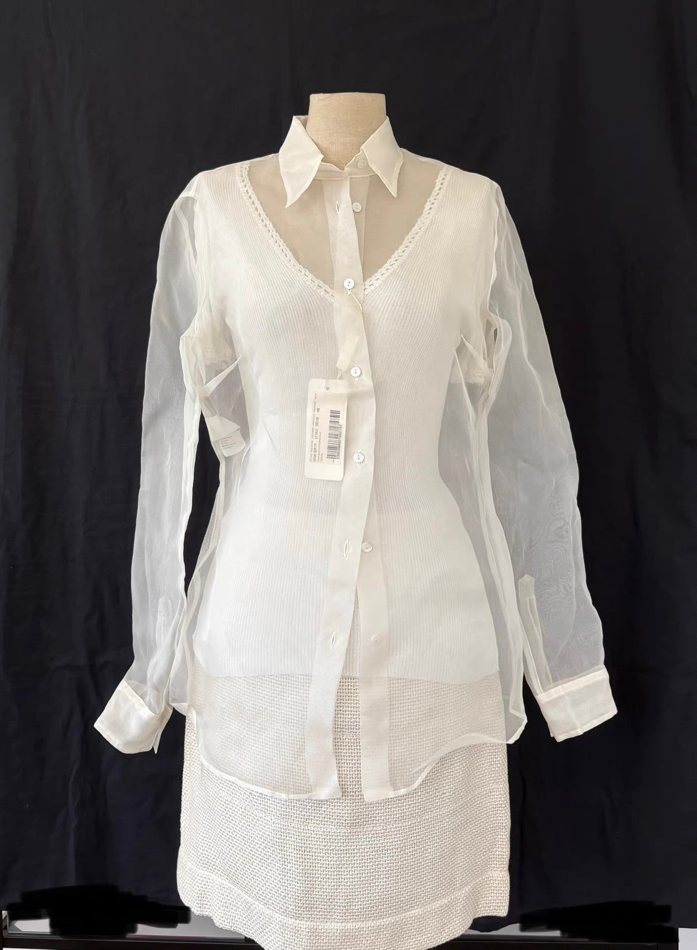 Dolce & Gabbana Dolce & Gabbana Women's White Sheer Silk Blouse Ｑ21 Size L / US 10 / IT 46 - 1 Thumbnail