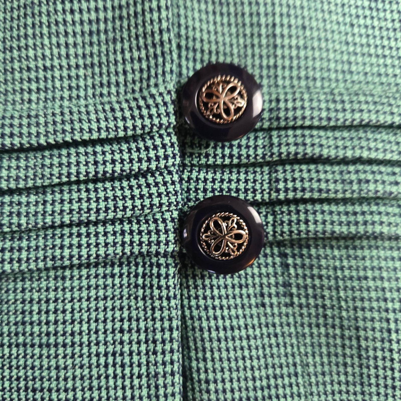 Vintage 1950s Teal Black Houndstooth Fitted Blouse Jacket Size Large Size L / US 10 / IT 46 - 5 Thumbnail