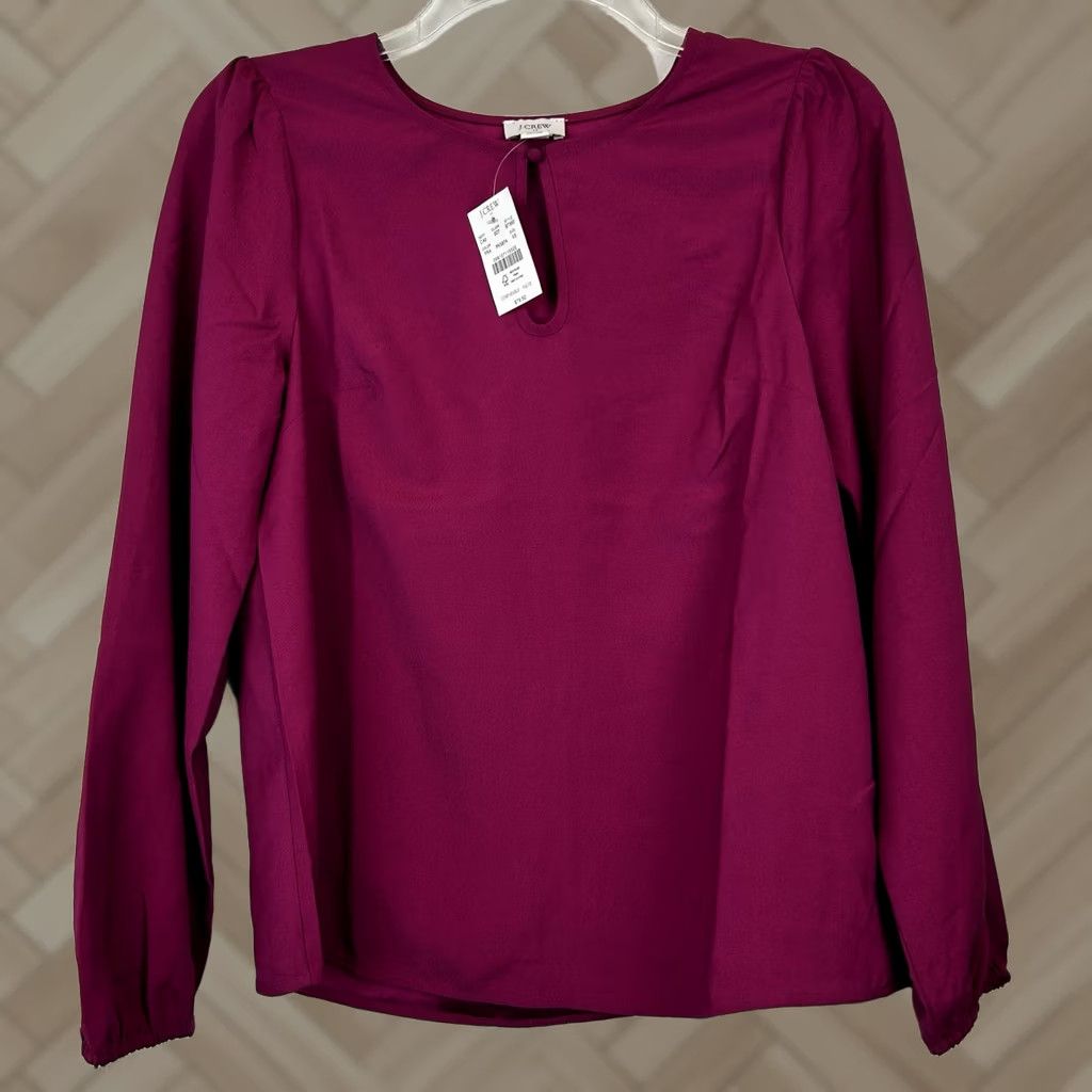 J.Crew J.CREW Blouse Womens XS Puff Sleeve Collared Chiffon Red Tunic Office Casual Read Size XS / US 0-2 / IT 36-38 - 1 Thumbnail