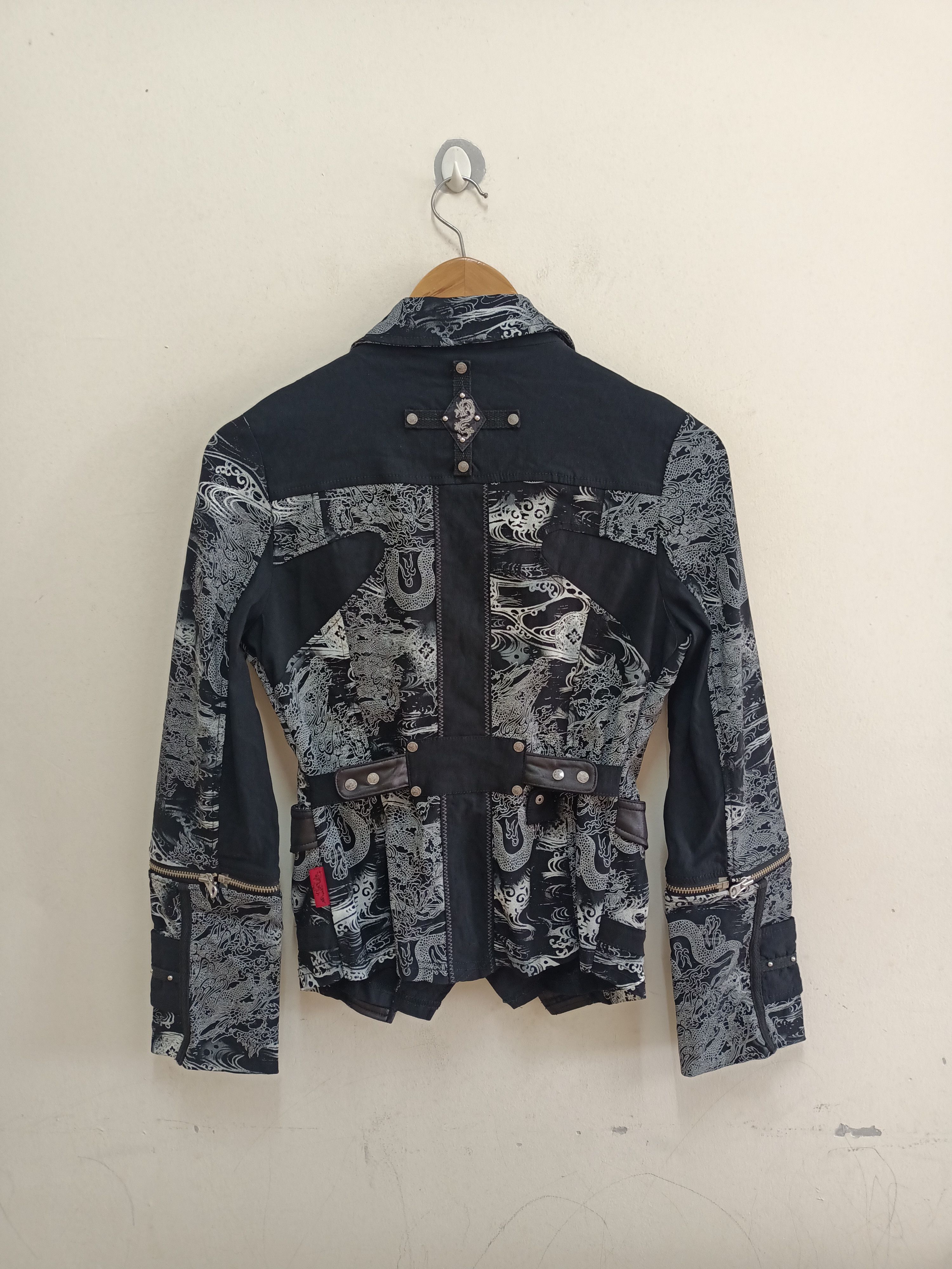 Designer × Japanese Brand Ozz Cross Dragon print black gothic stretch zipper jacket Size M / US 6-8 / IT 42-44 - 2 Thumbnail