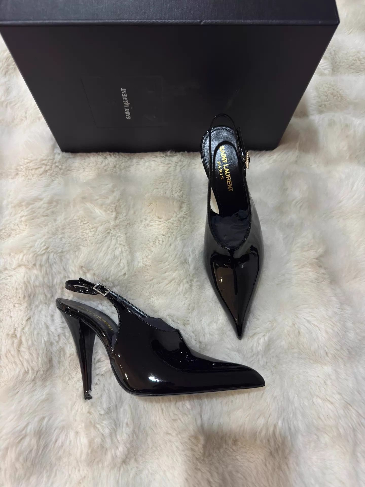 Yves Saint Laurent YSL Patent Leather Crystal Heels 36 Size US 5.5 / IT 35.5 - 1 Thumbnail