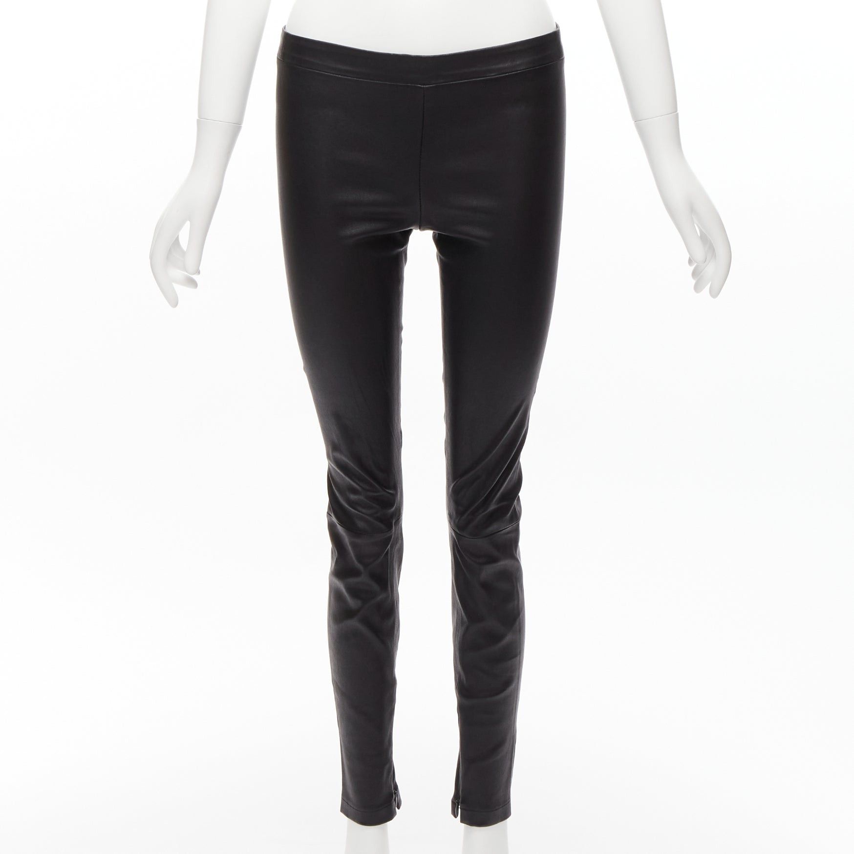 Vince VINCE black genuine leather panelled back darts fitted moto leggings XS Size 26" / US 2 / IT 38 - 1 Thumbnail