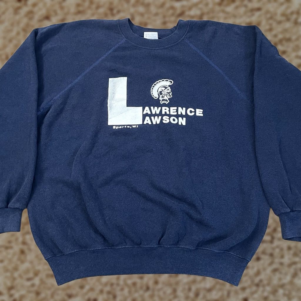 Hanes VINTAGE Hanes Sweatshirt XL Wisconsin Blue School Lawrence Lawson Elementary Spart 90s Retro Crew Neck Pullover Men Boys Size US XL / EU 56 / 4 - 1 Thumbnail