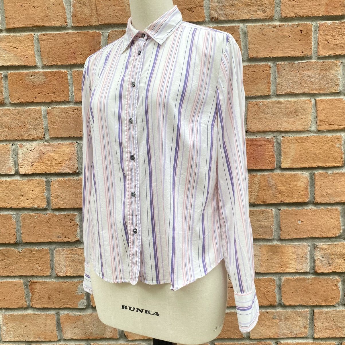 Max Mara Max Mara White Striped Long Sleeve Button-Up Shirt Size M / US 6-8 / IT 42-44 - 16 Thumbnail