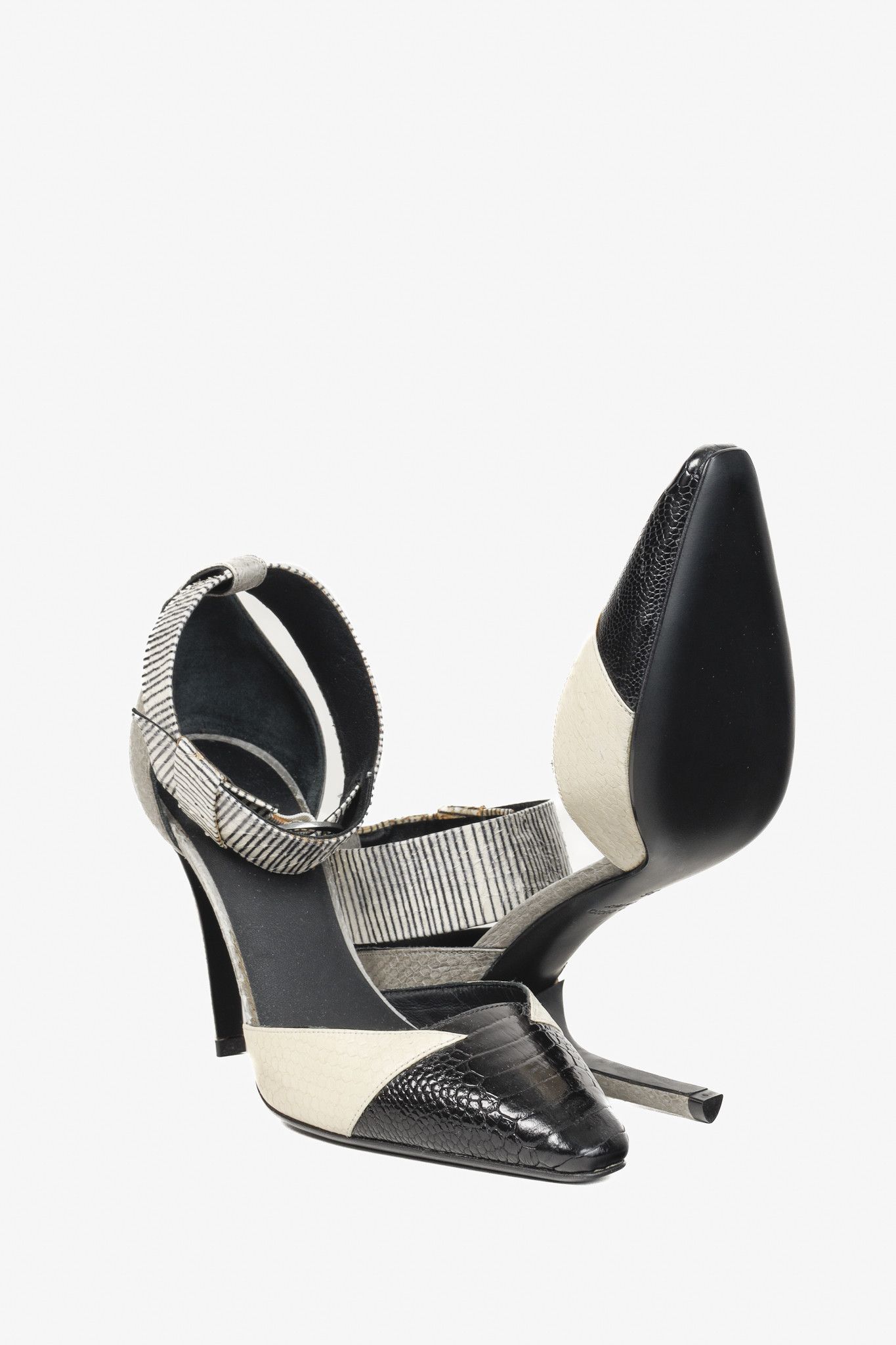 Mugler Mugler Black & White Mix-Material Strap Heels Size US 5.5 / IT 35.5 - 4 Thumbnail