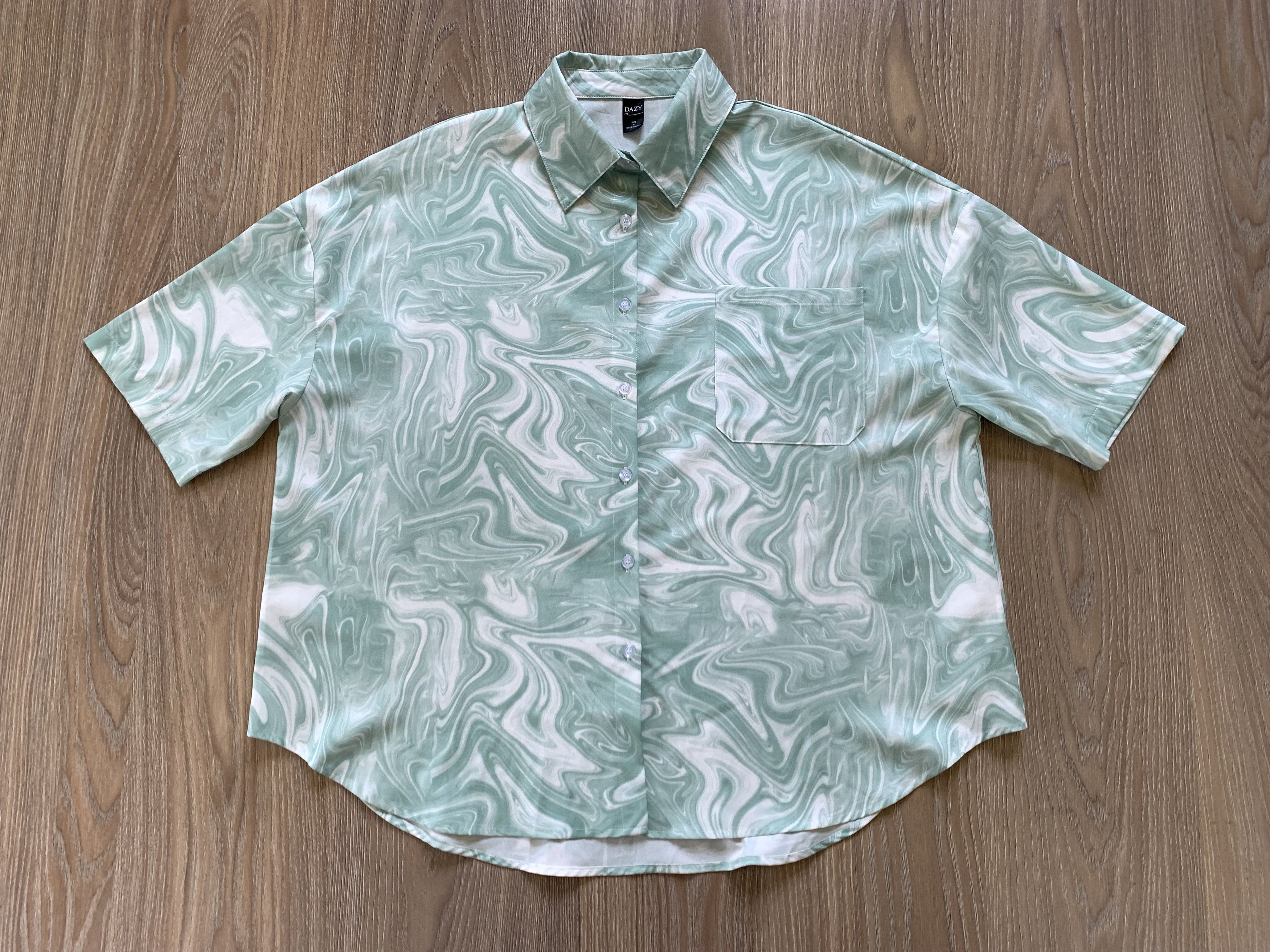 Other Womens DAZY Green Marble Print Hawaiian Shirt Size XL / US 12-14 / IT 48-50 - 2 Thumbnail