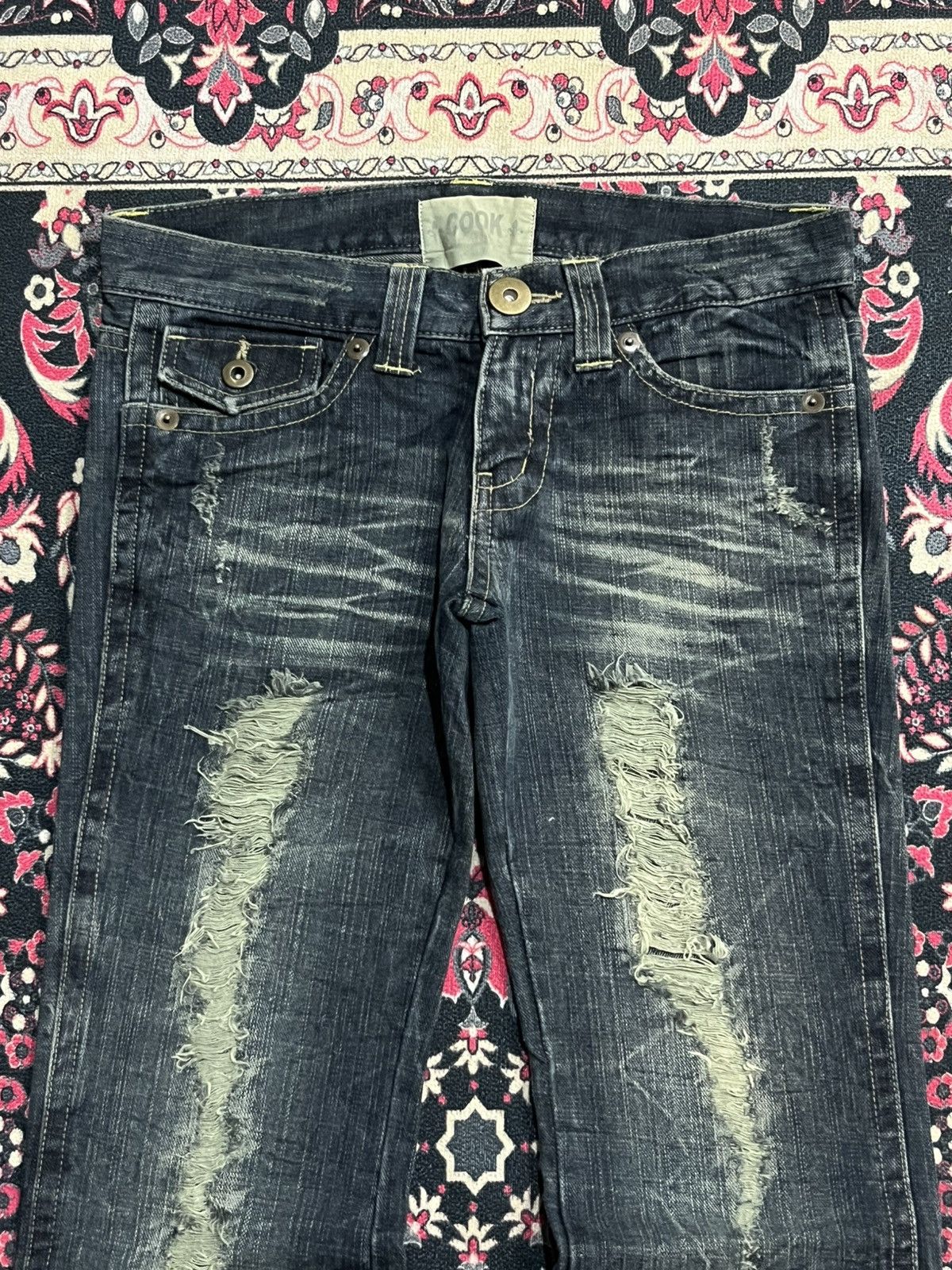 If Six Was Nine Japanese Brand Cook Cracked Washed Distressed Flare Jeans Size 30" / US 8 / IT 44 - 4 Thumbnail