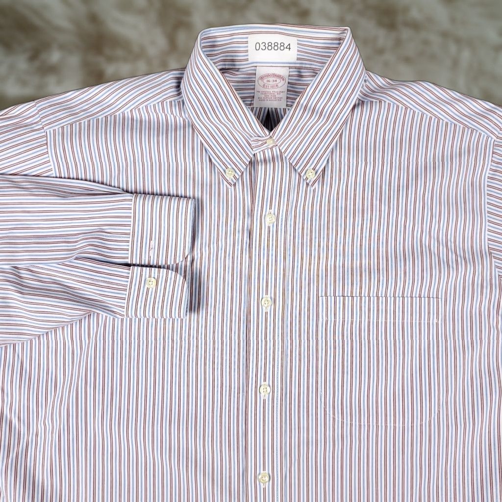 Brooks Brothers Brooks Brothers Dress Shirt Mens 16 Red Striped Long Sleeve Button Classic Regular Fit Size 42R - 1 Thumbnail