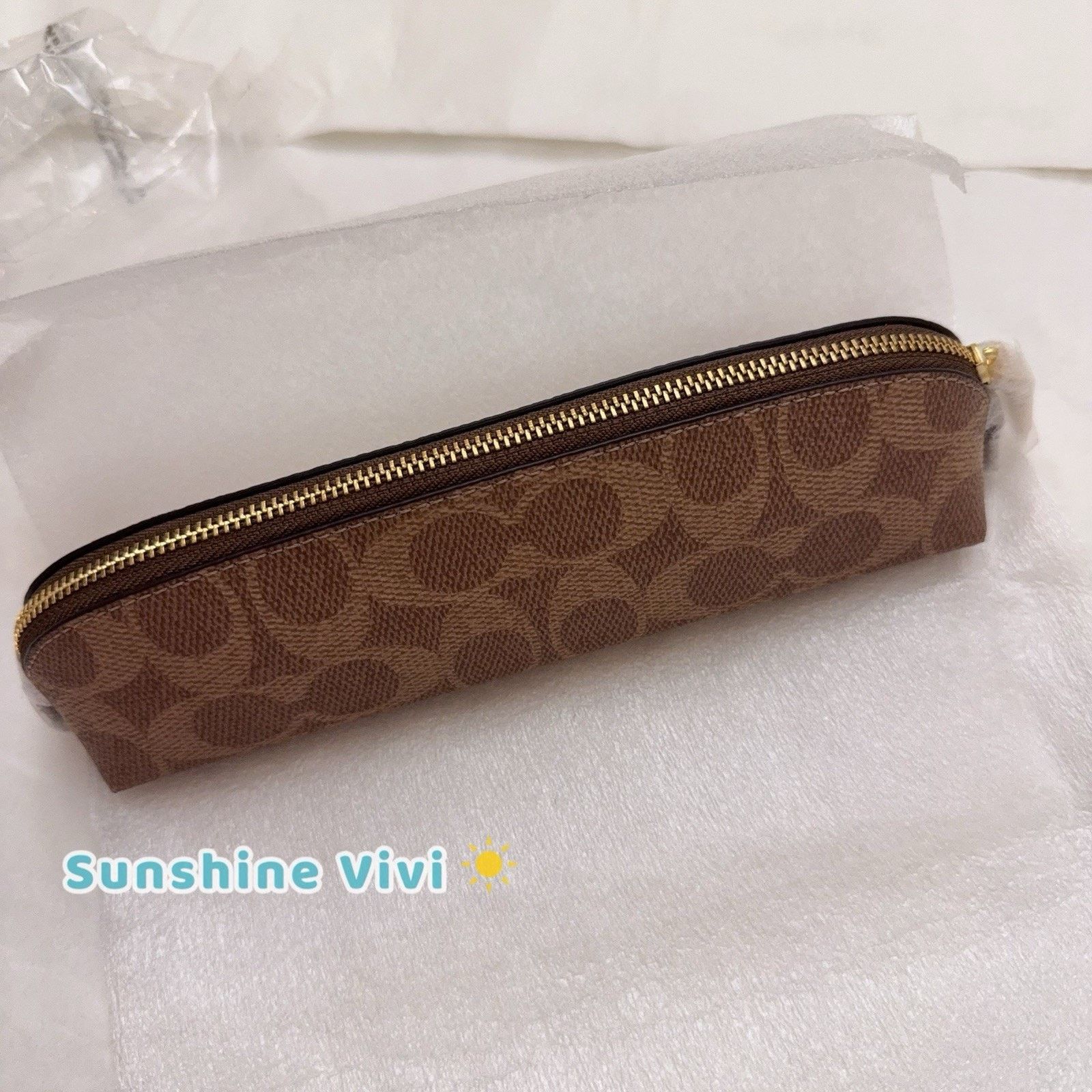 NWT Coach Pencil Case Cosmetic Canvas CZ206 Tan Brown