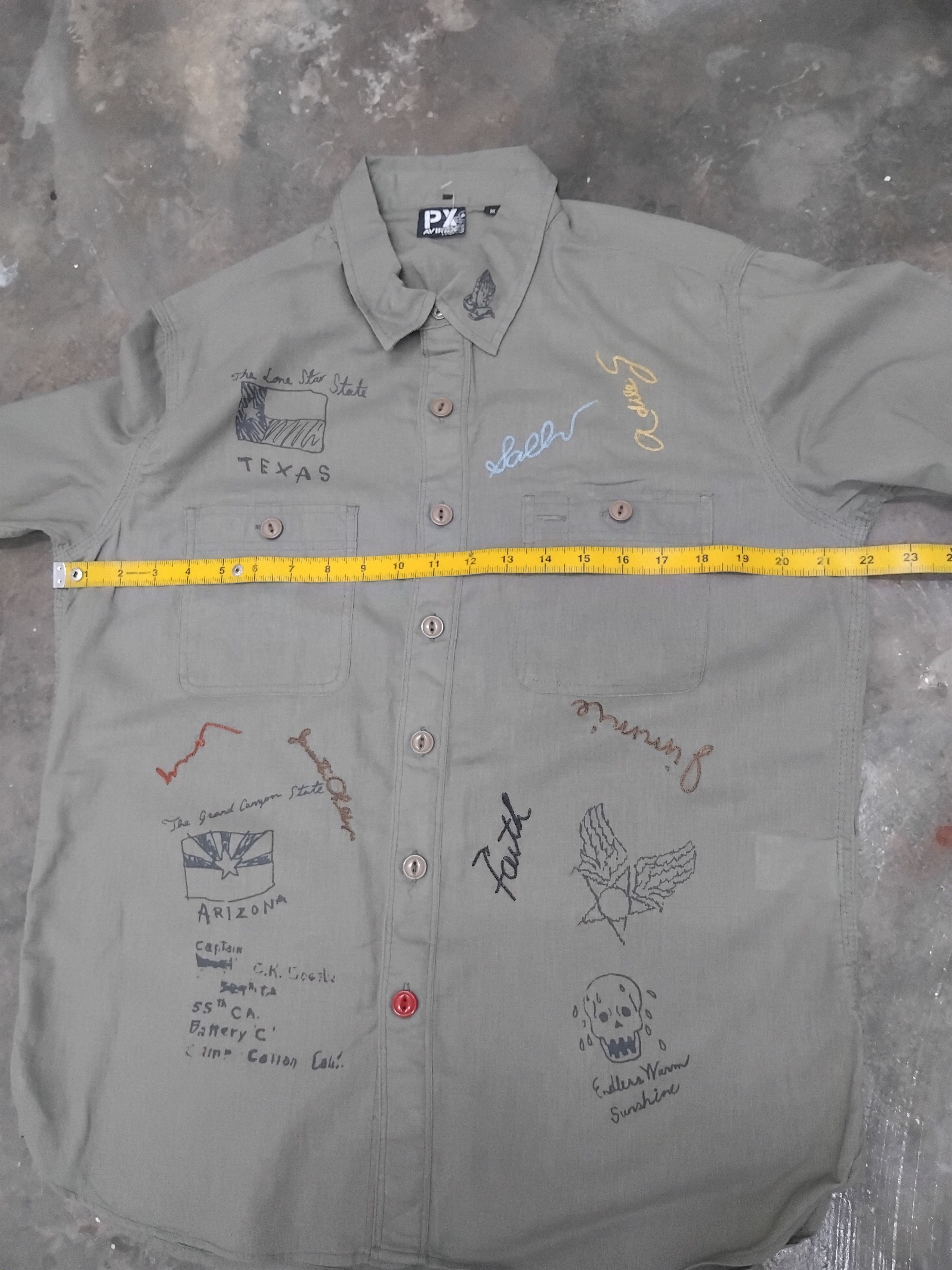Avirex 💥Avirex art sketch green button ups shirt Size US M / EU 48-50 / 2 - 12 Thumbnail