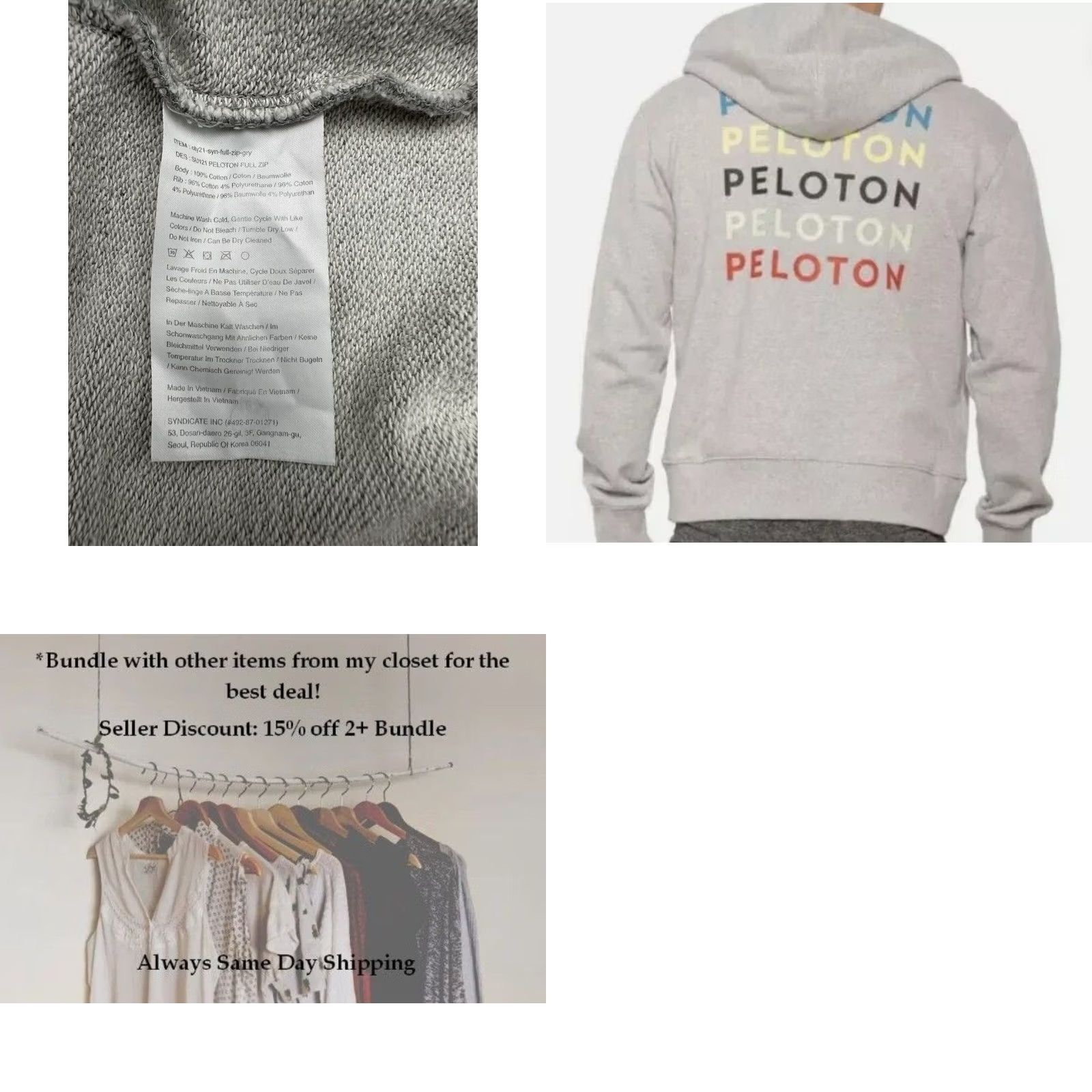 Vintage Peloton Men’s Full Zip Hoodie Sweatshirt Grey Graphic Print Sz M Shirt Hoodie Mens XS? Size US M / EU 48-50 / 2 - 8 Thumbnail