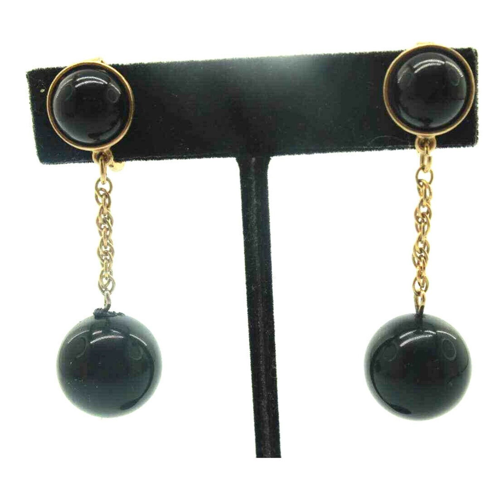 Other Vintage Trafari Black Acrylic Ball Earrings Clip On Size ONE SIZE - 2 Thumbnail