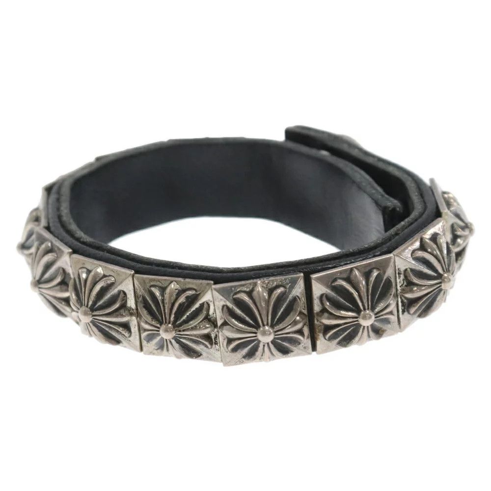 image of Chrome Hearts Pyramid Plus Leather Bracelet in Black, Men's