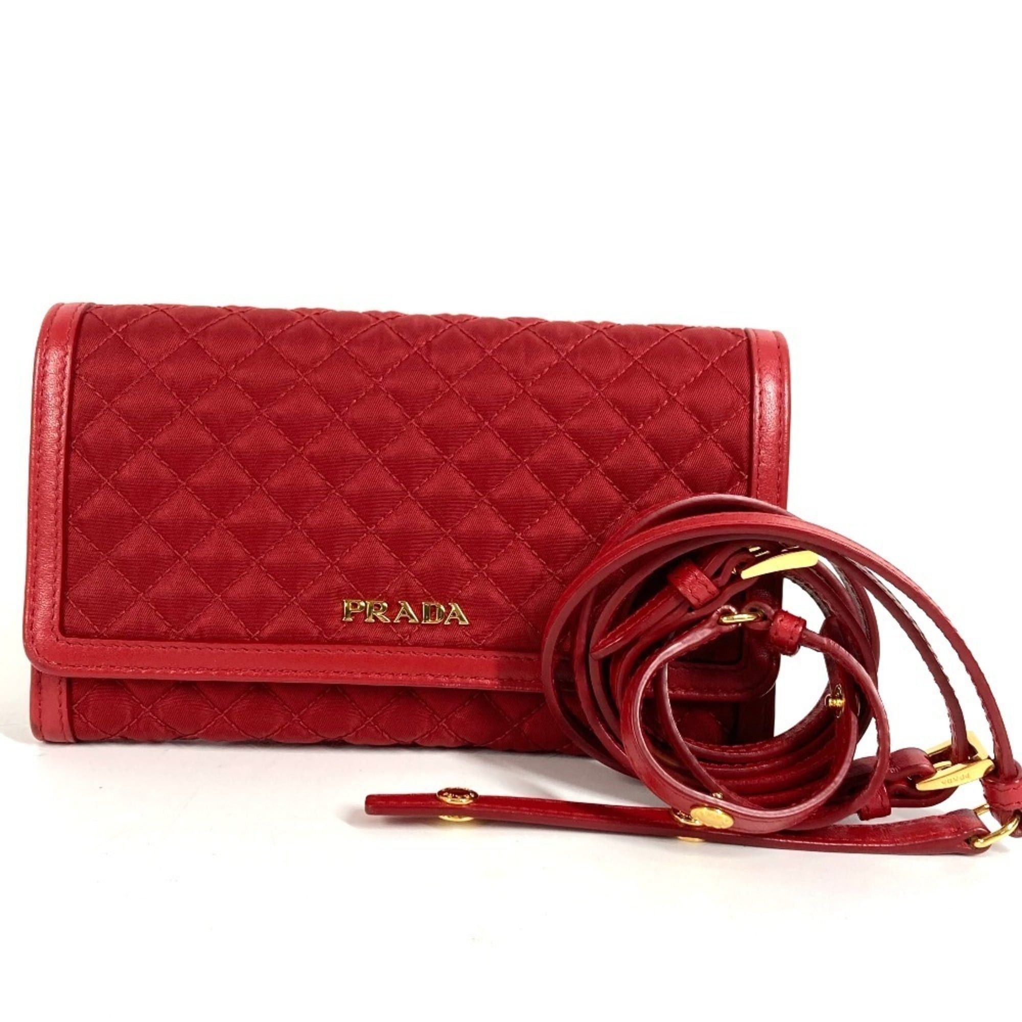 Prada PRADA 1M1437 Shoulder Bag Wallet Logo Quilted Long Nylon Saffiano Leather Men's Women's Red Size ONE SIZE - 1 Thumbnail