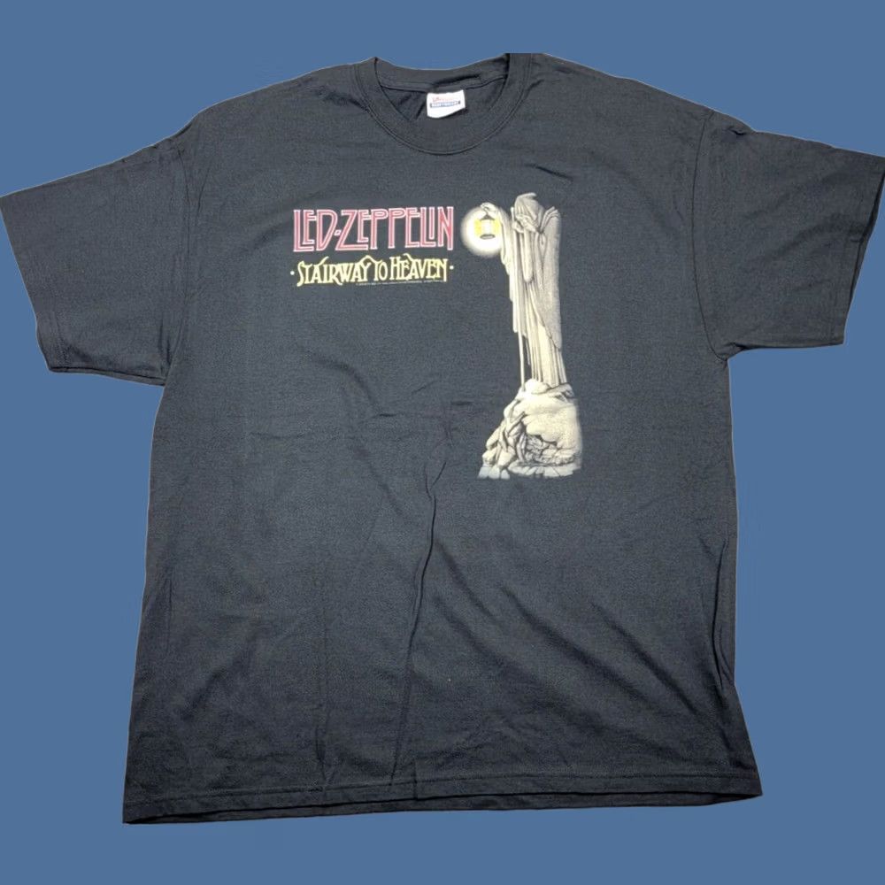 Hanes Led Zeppelin Shirt Adult XL Black Stairway To Heaven Zoso Lyrics On Back 2005 Size US XL / EU 56 / 4 - 1 Thumbnail